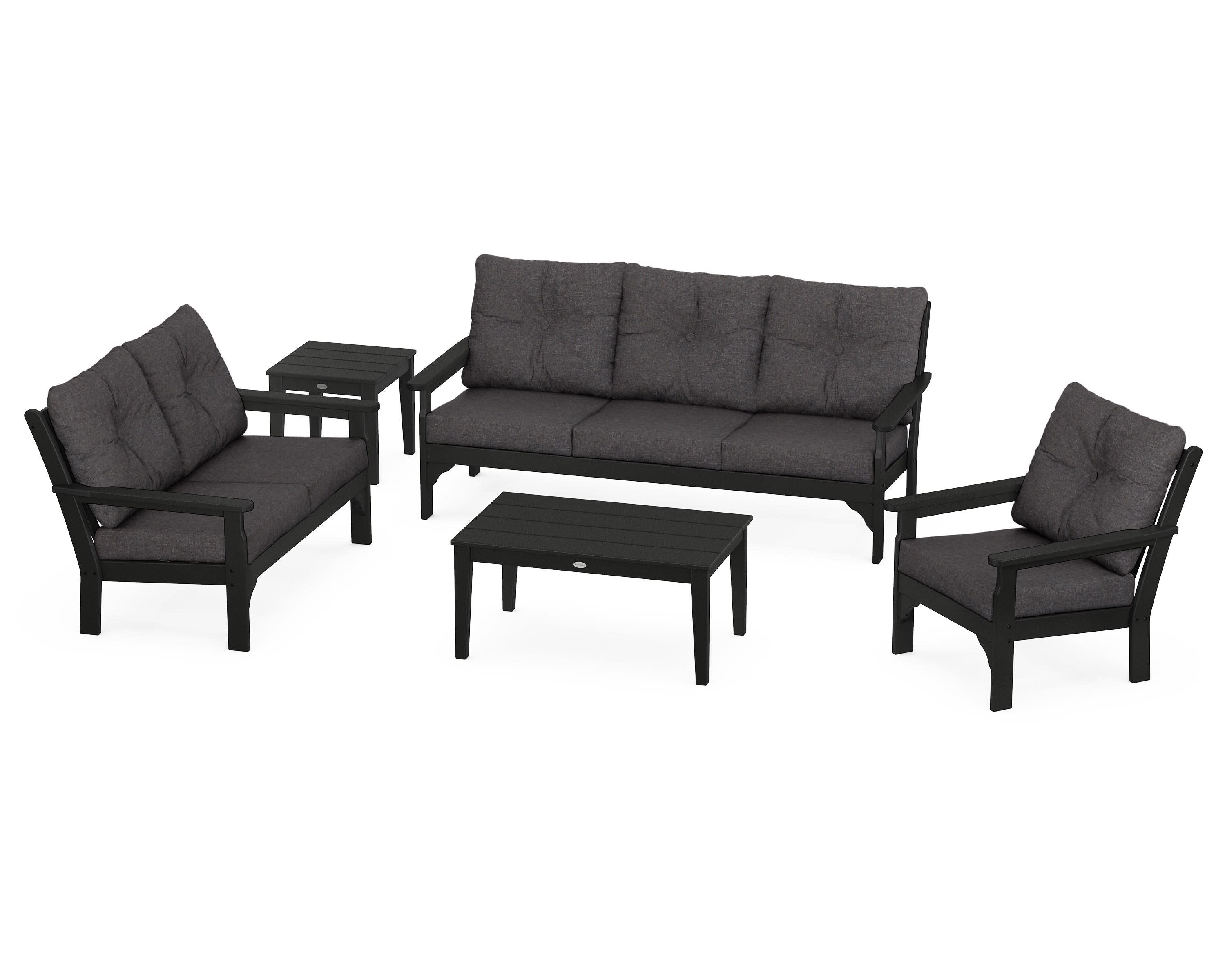 Vineyard 5 Piece Deep Seating Set in Black / Ash Charcoal