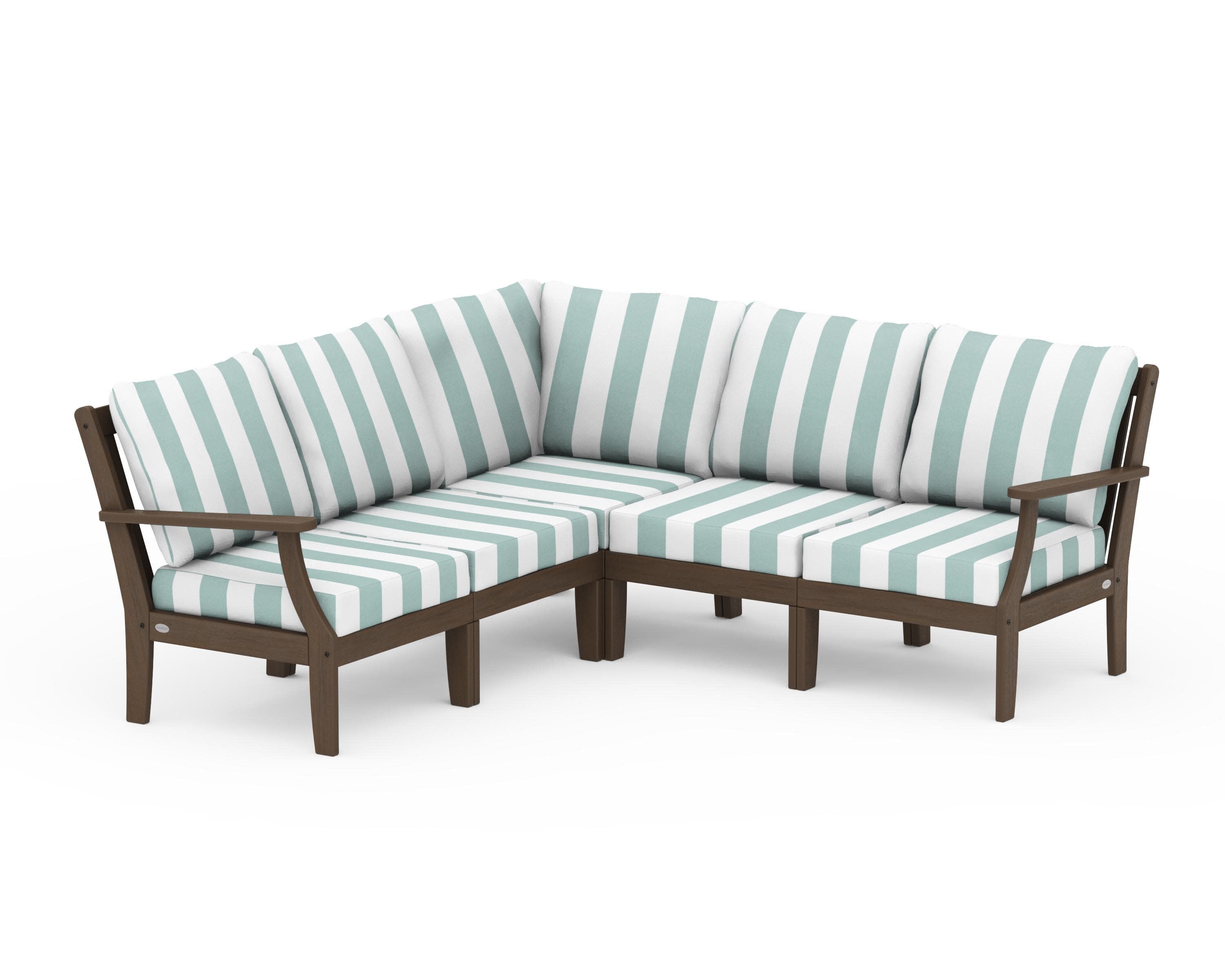 Braxton Modular 5-Piece Deep Seating Set in Kona / Cabana Stripe Glacier Spa