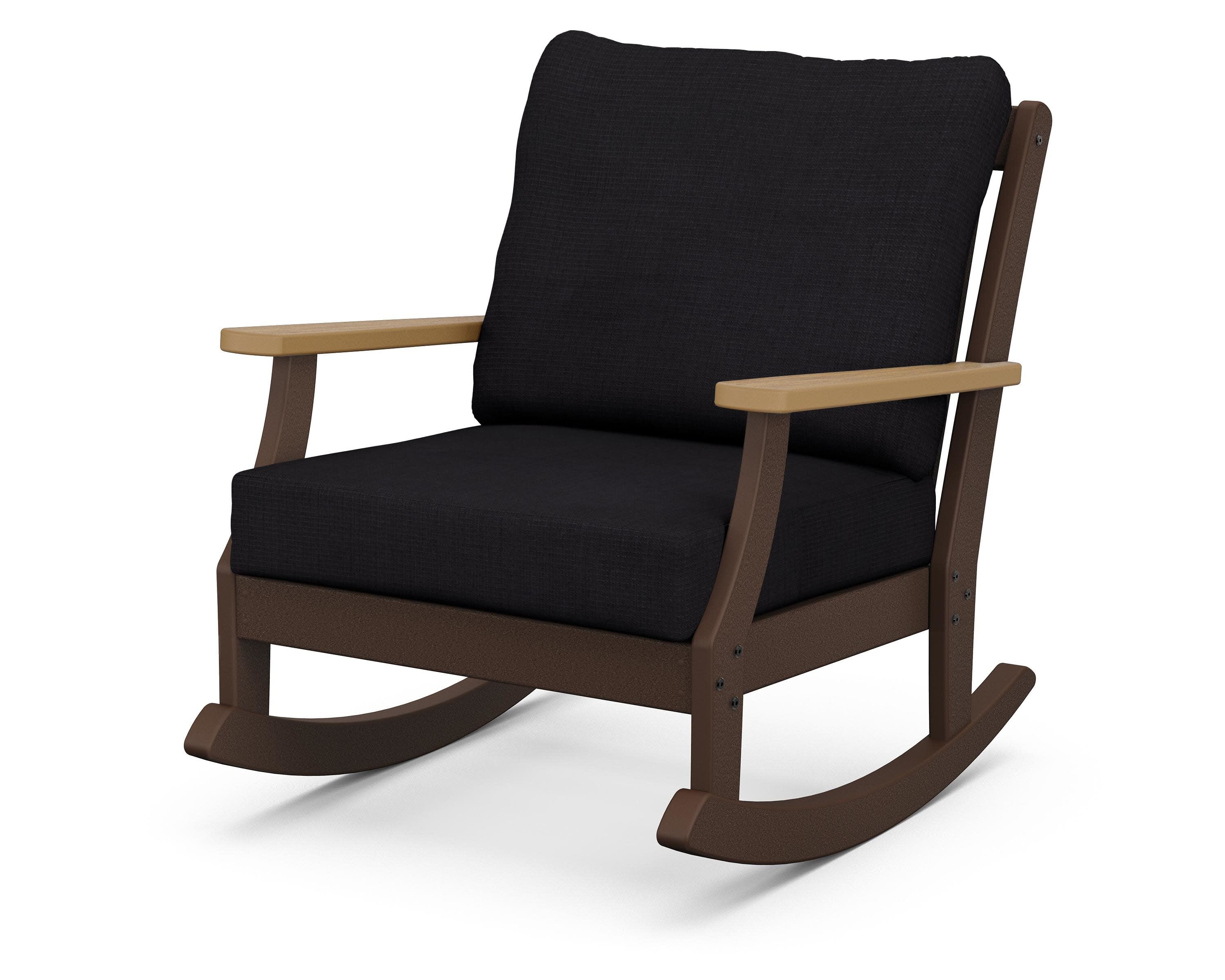 Braxton Deep Seating Rocking Chair in Mahogany / Natural / Midnight Linen