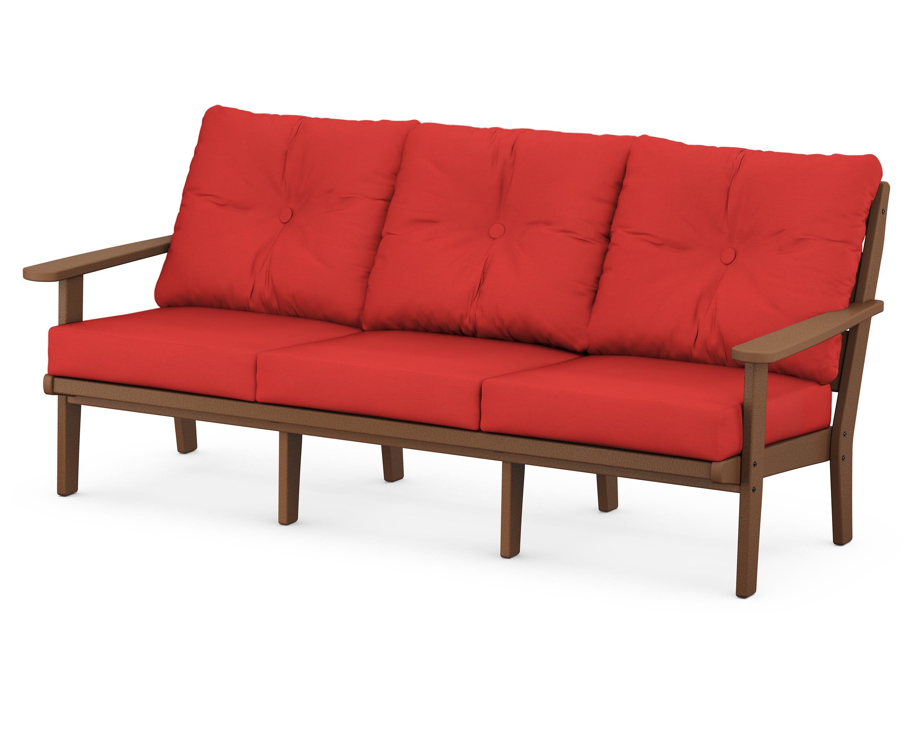 Lakeside Deep Seating Sofa in Teak / Crimson Linen