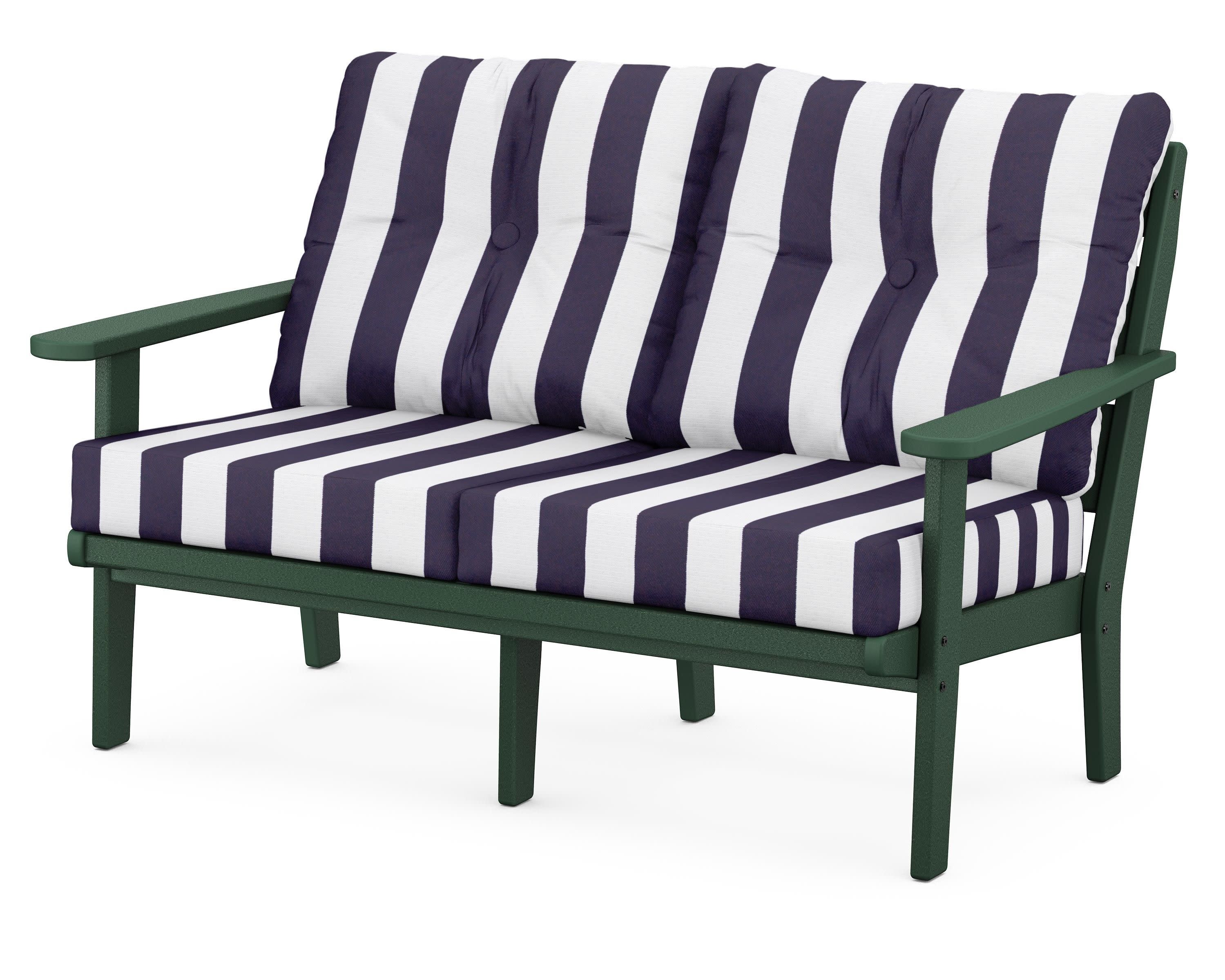Lakeside Deep Seating Loveseat in Green / Cabana Stripe Navy