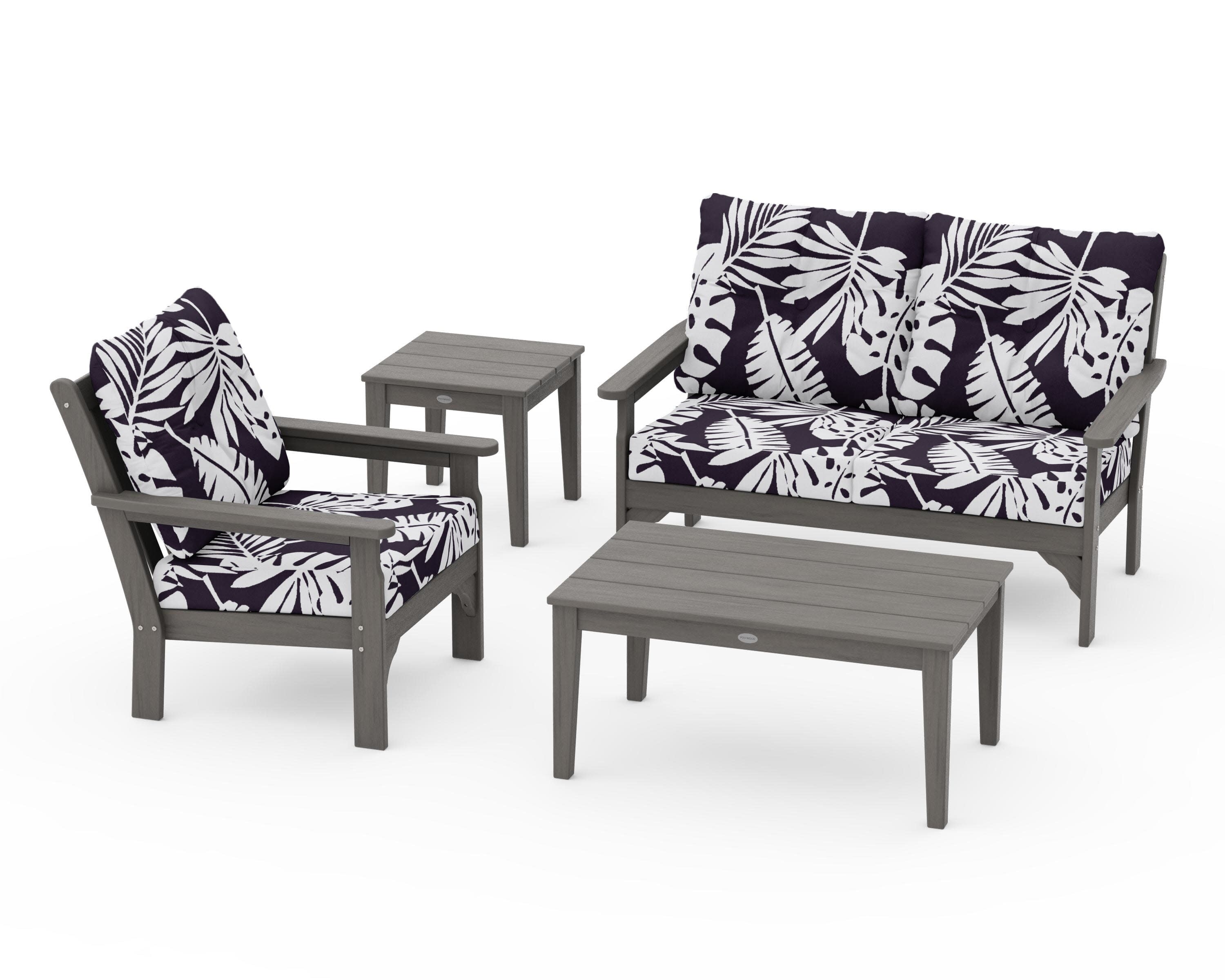 Vineyard 4-Piece Deep Seating Set in Driftwood / Leaf Navy