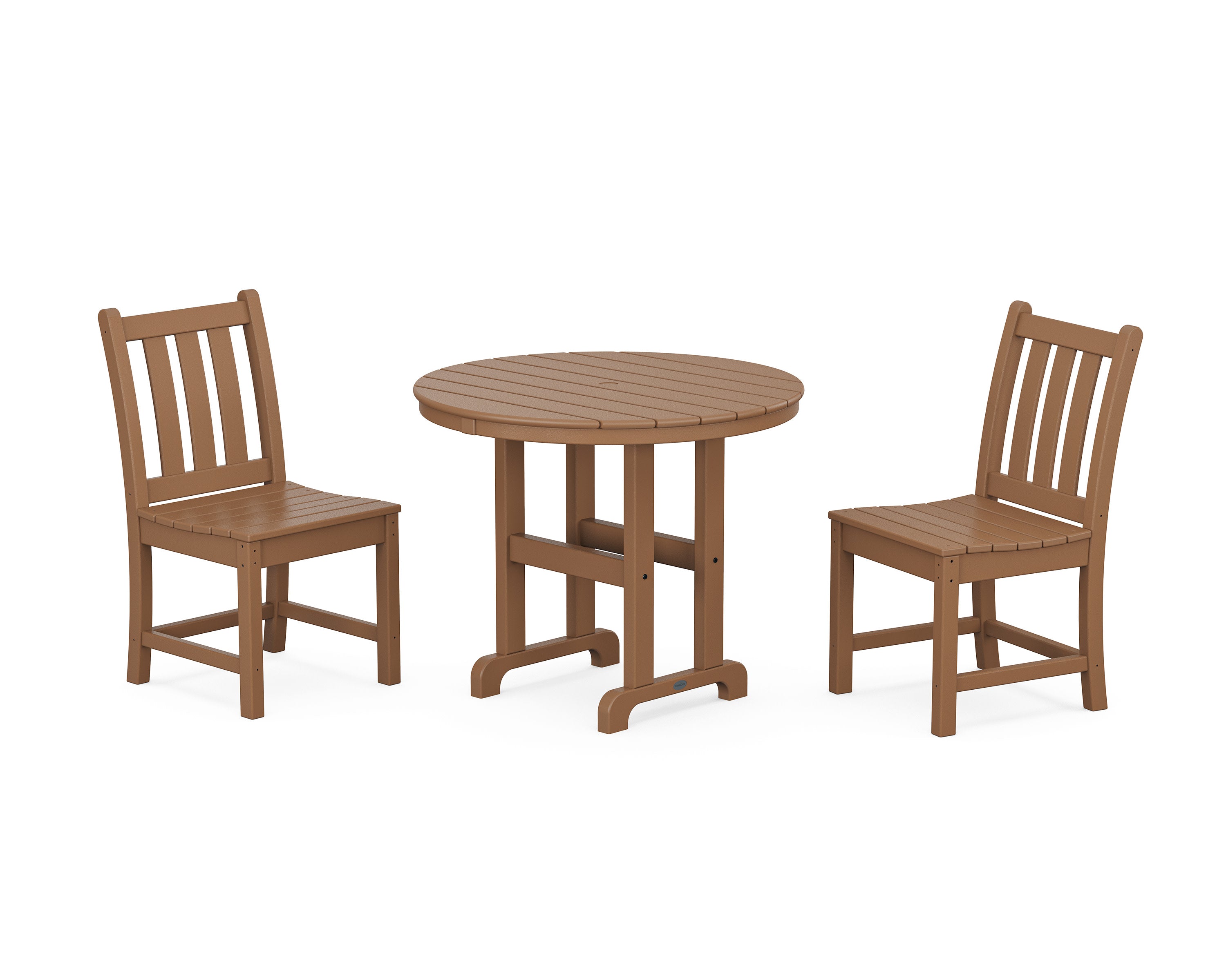 Traditional Garden Side Chair 3-Piece Round Dining Set in Teak