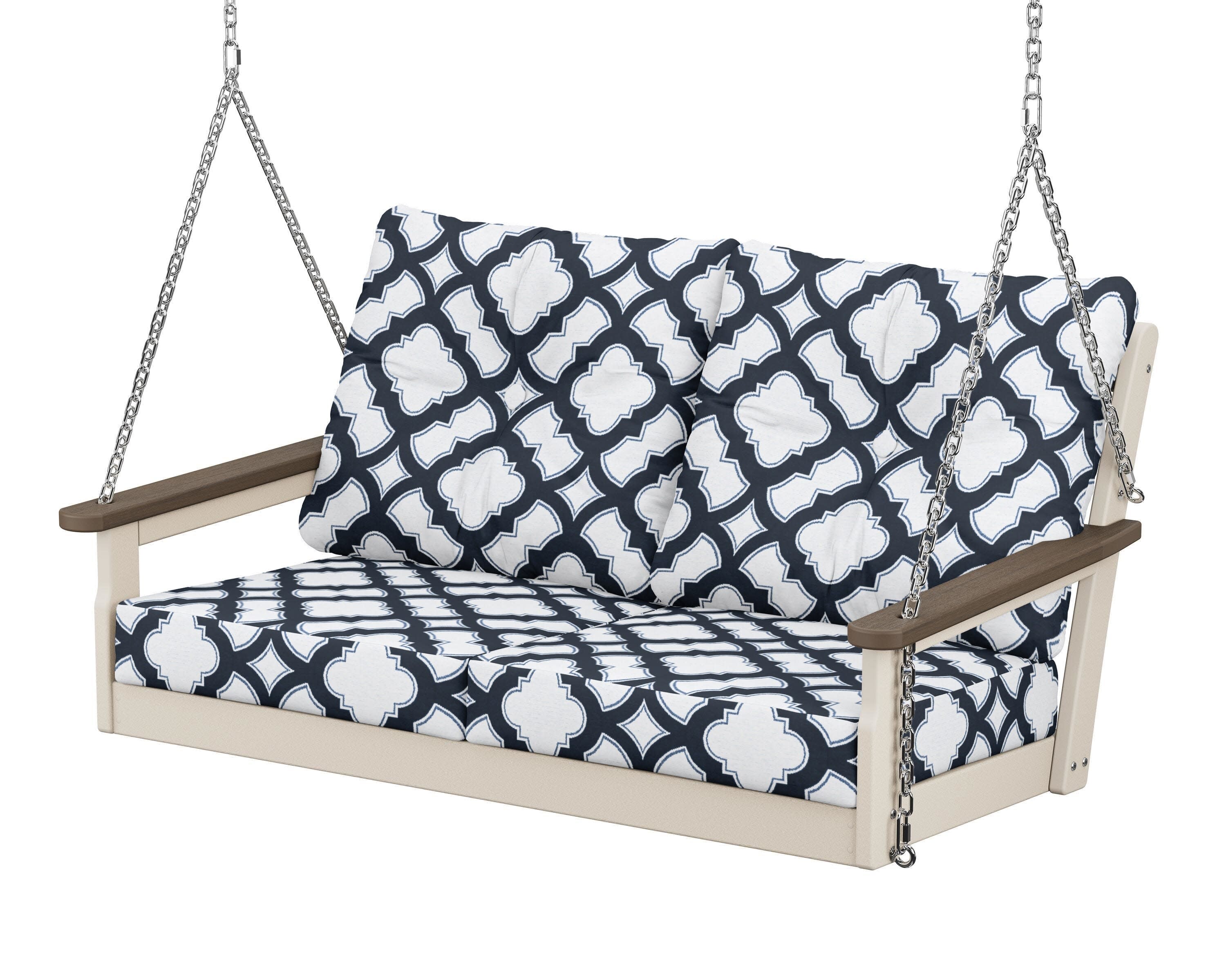 Vineyard Deep Seating Swing in Sand / Kona / Trellis Marine Indigo