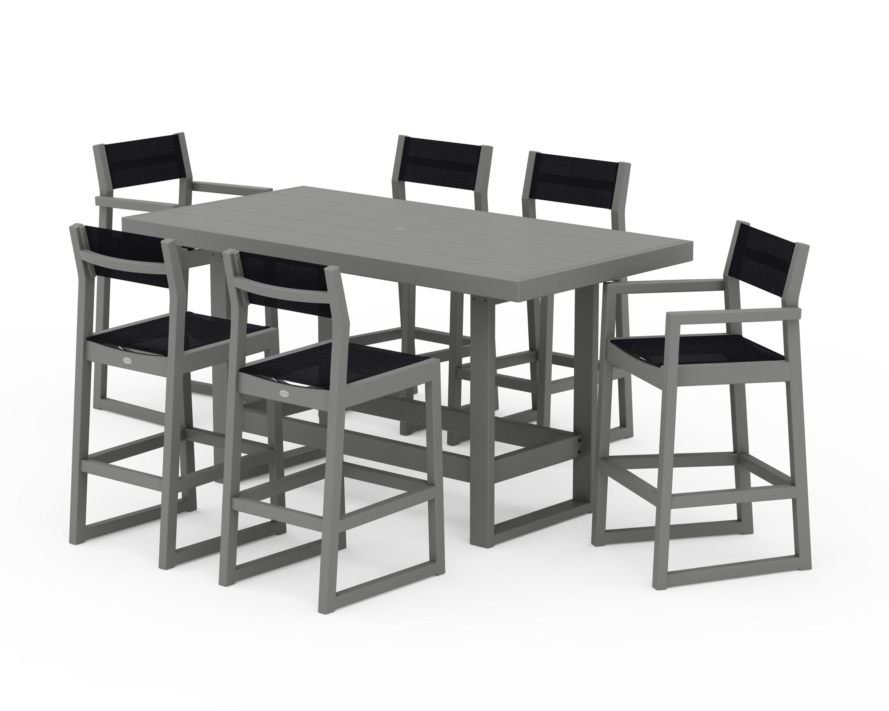 EDGE Sling 7-Piece Bar Table Set in Slate Grey / Black Sling