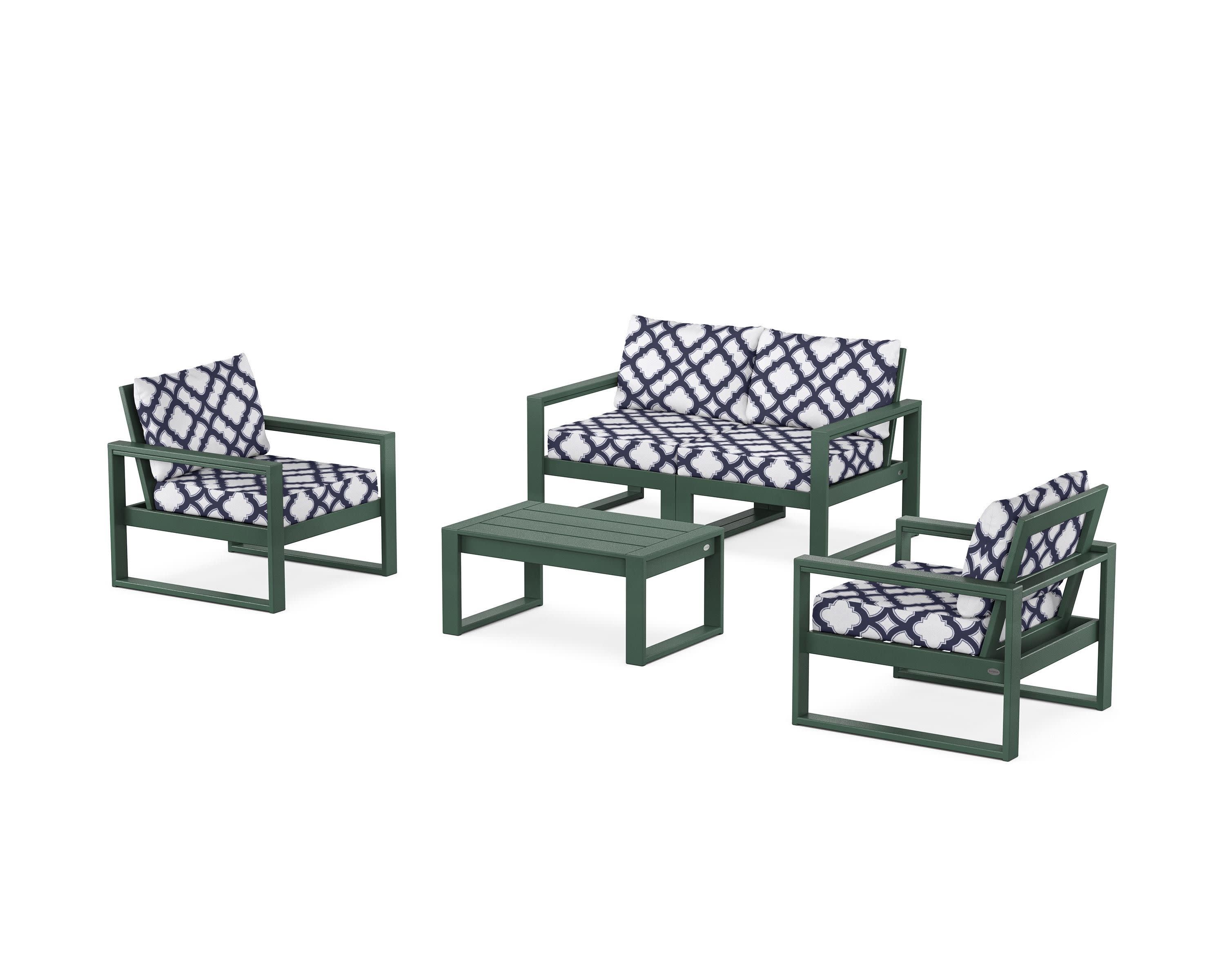 EDGE Sectional 4-Piece Deep Seating Set with Loveseat in Green / Trellis Navy