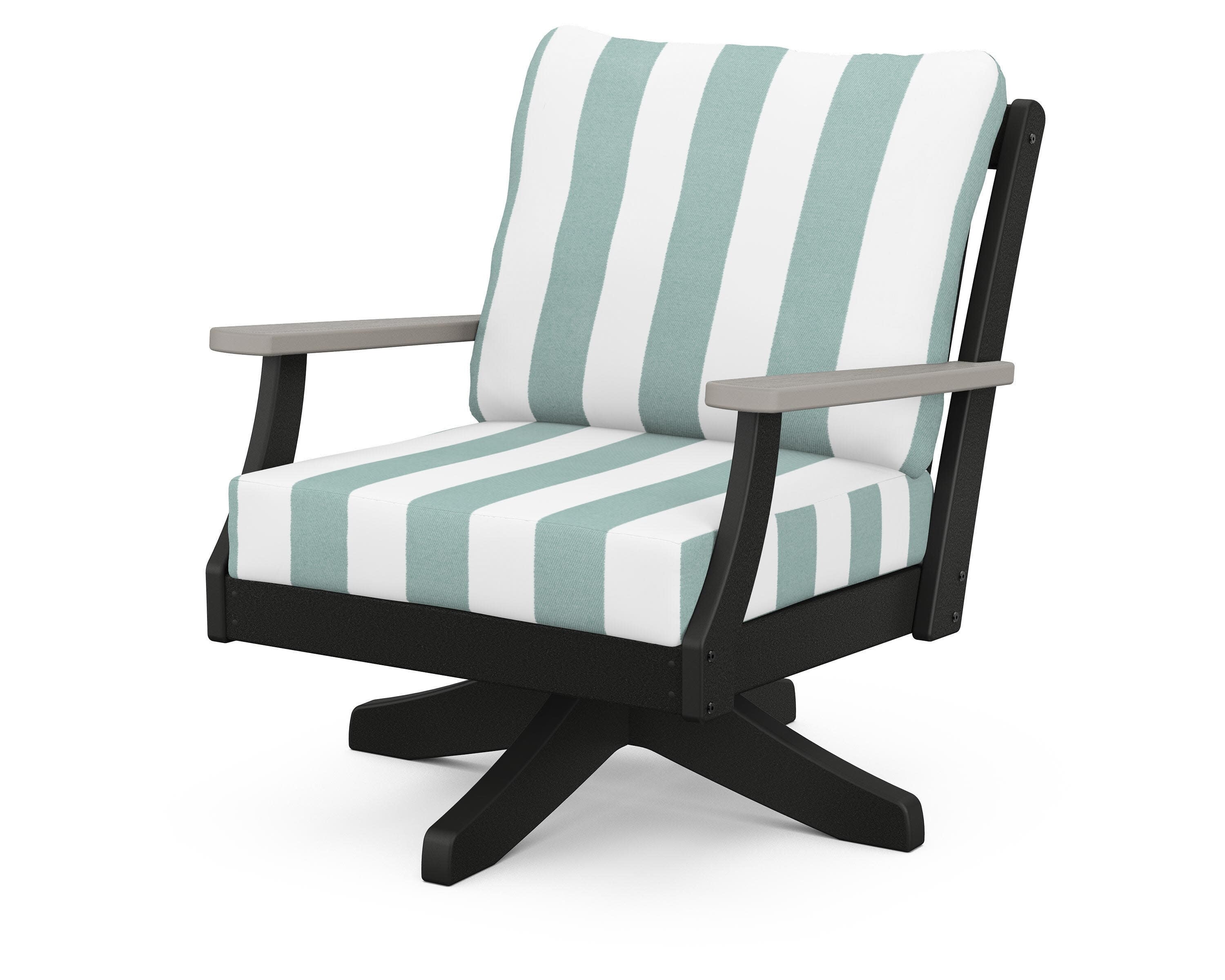 Braxton Deep Seating Swivel Chair in Black / Driftwood / Cabana Stripe Glacier Spa