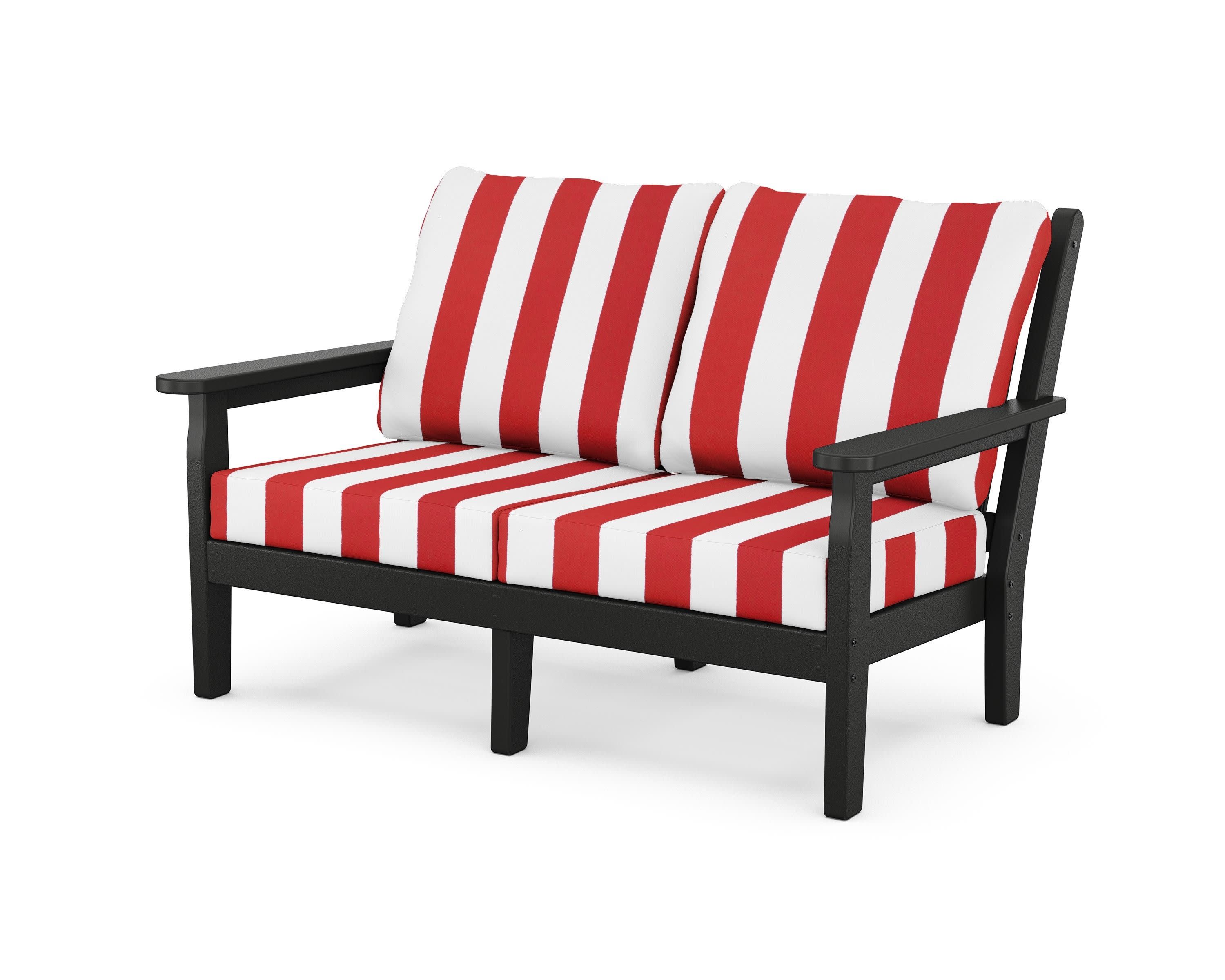 Chippendale Deep Seating Loveseat in Black / Cabana Stripe Crimson