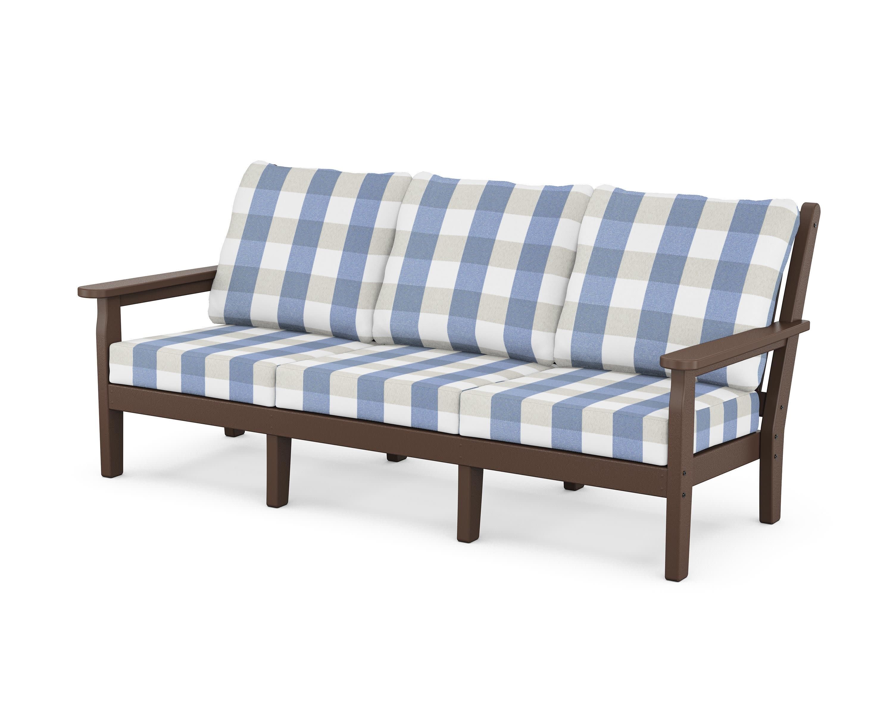 Chippendale Deep Seating Sofa in Mahogany / Buffalo Plaid Sky Blue