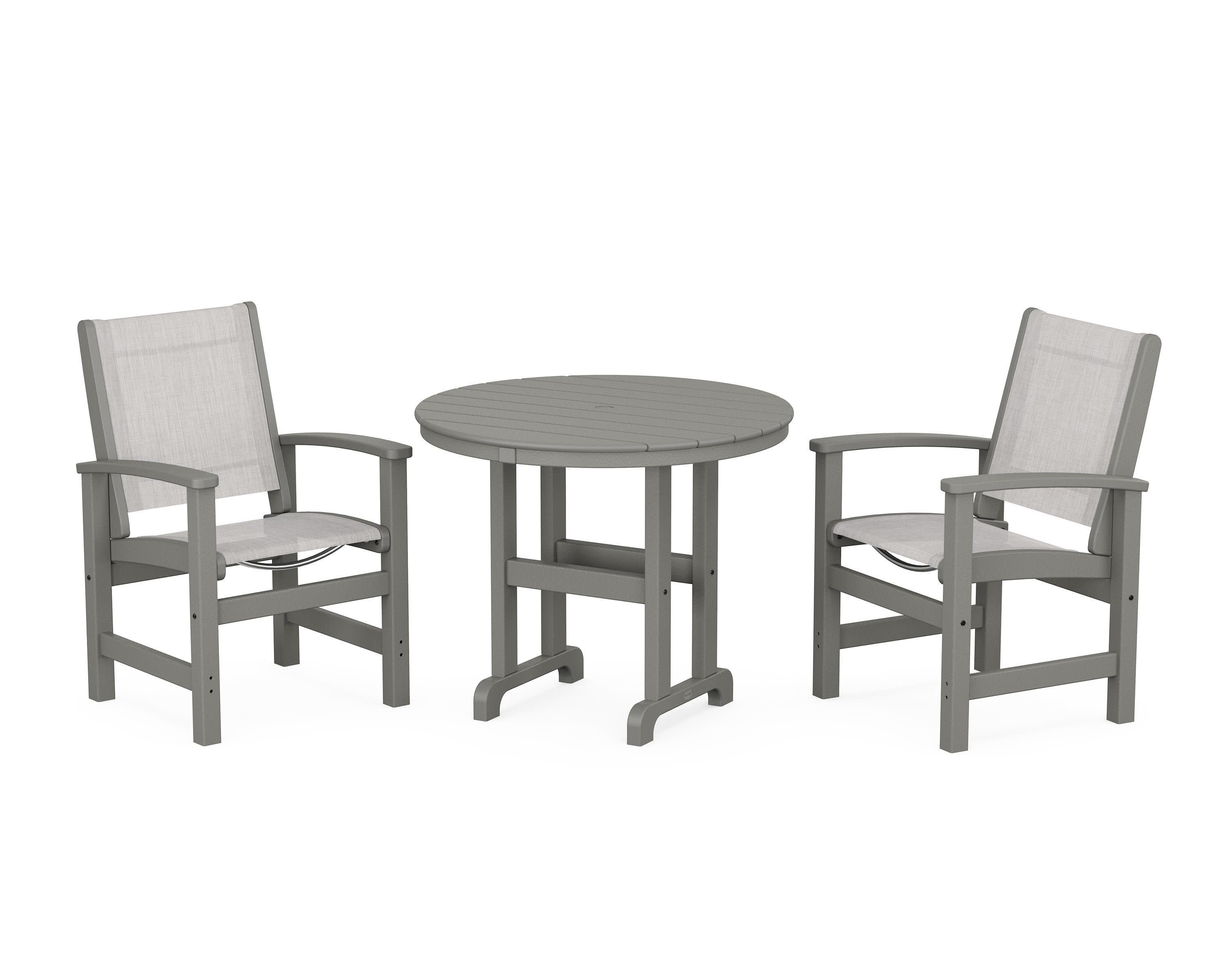 Coastal 3-Piece Round Dining Set in Slate Grey / Parchment Sling