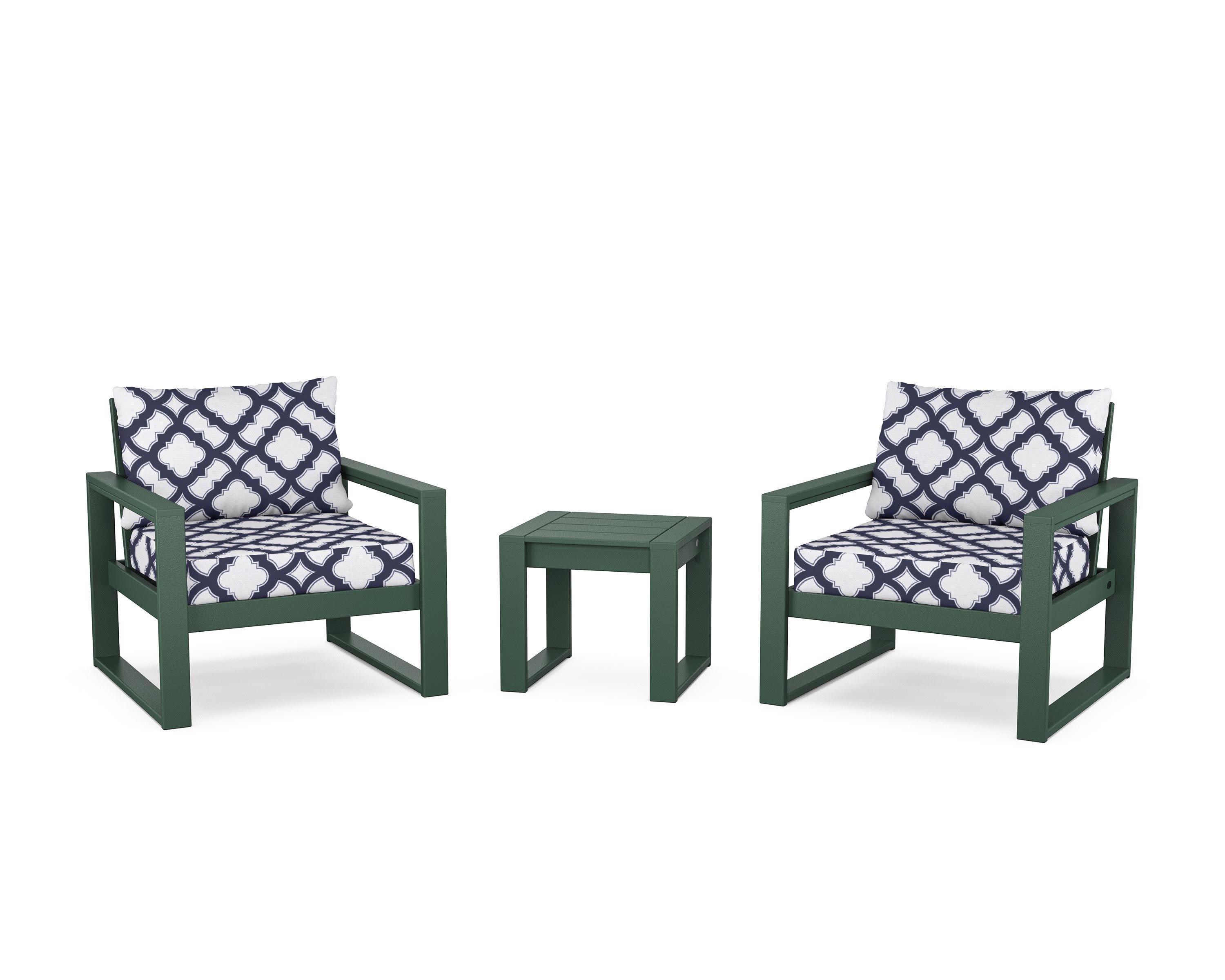 EDGE Sectional 3-Piece Deep Seating Set in Green / Trellis Navy