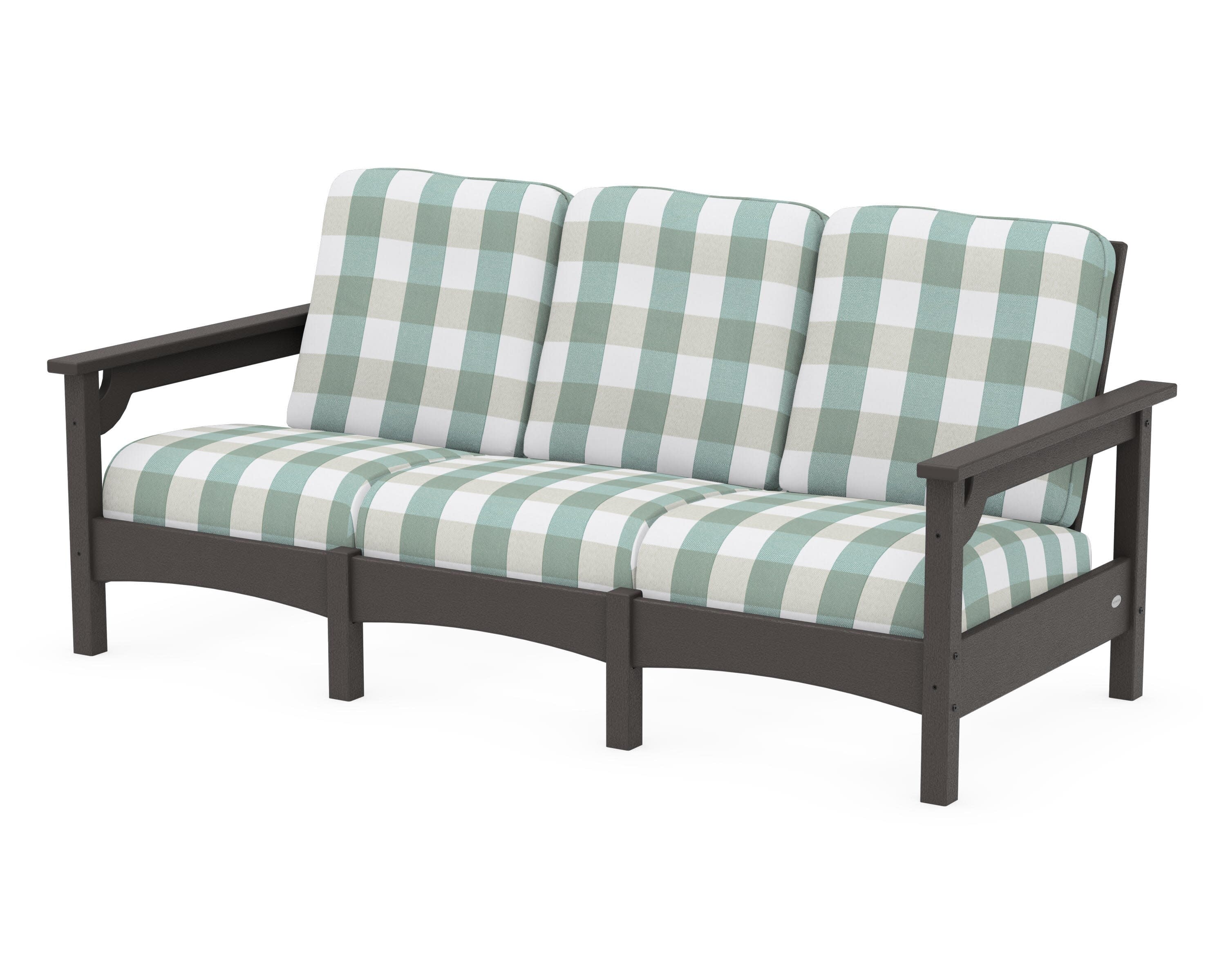 Club Sofa in Vintage Coffee / Buffalo Plaid Glacier Spa