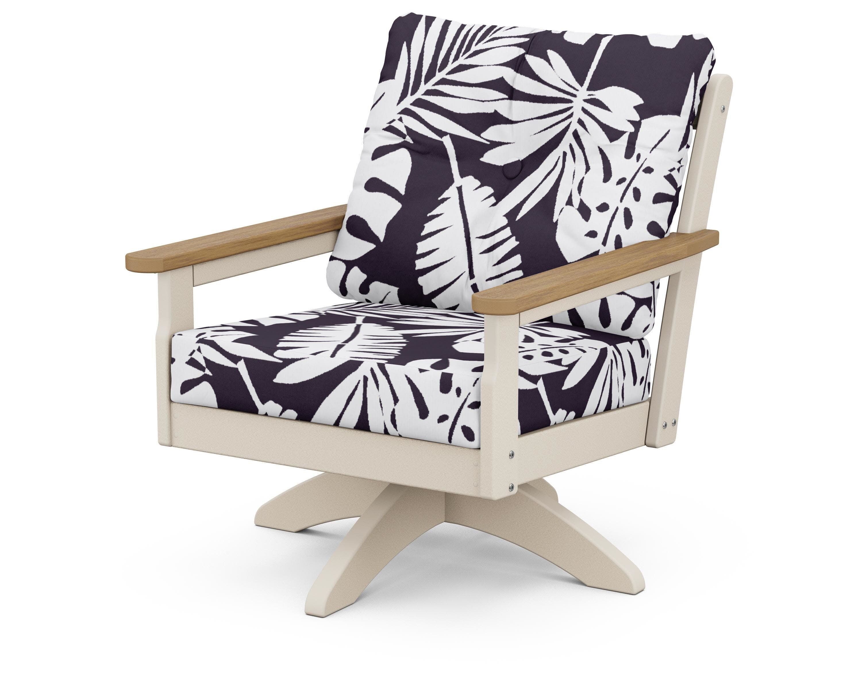 Vineyard Deep Seating Swivel Chair in Sand / Natural / Leaf Navy
