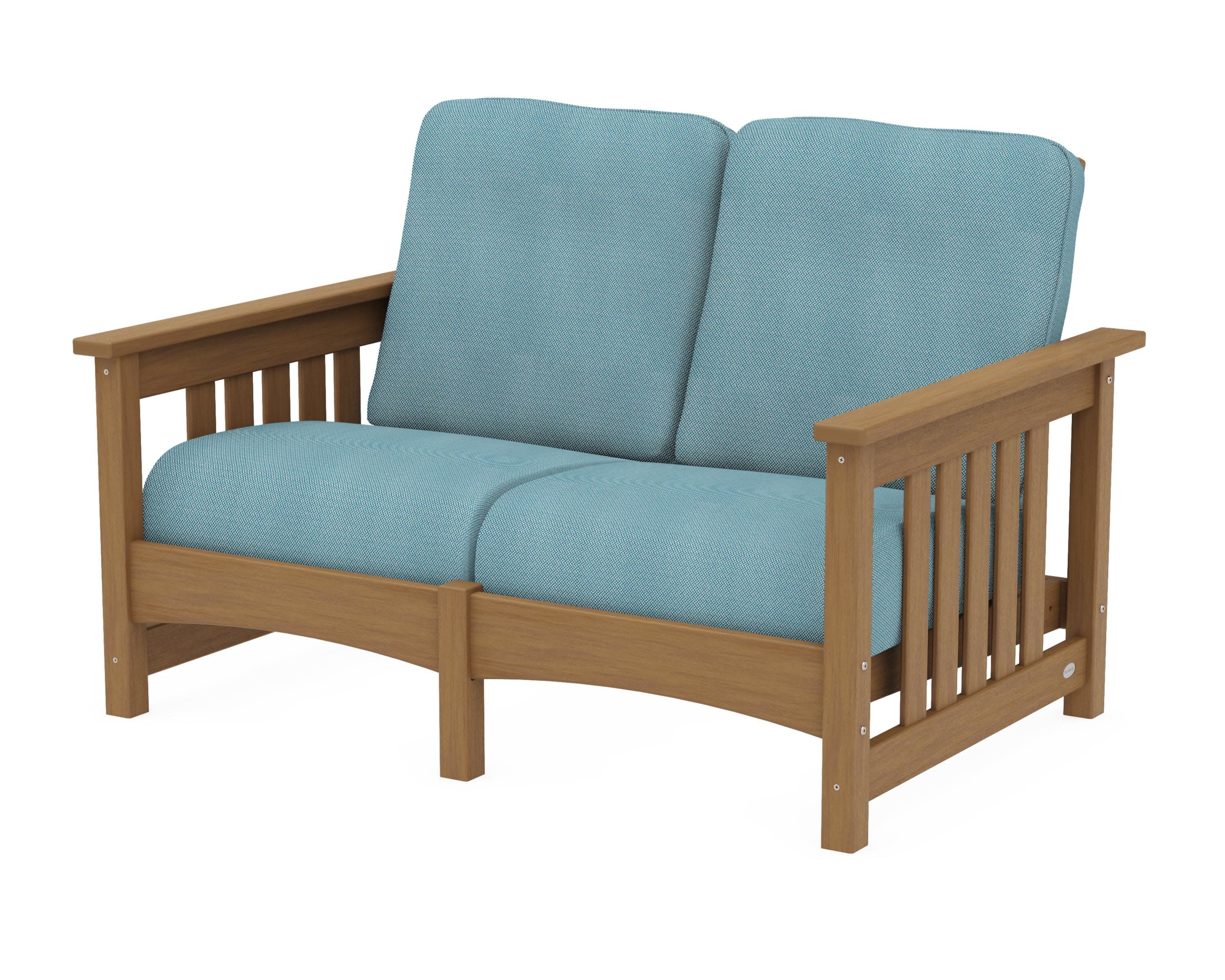 Club Mission Loveseat in Natural / Lattice Sky Blue