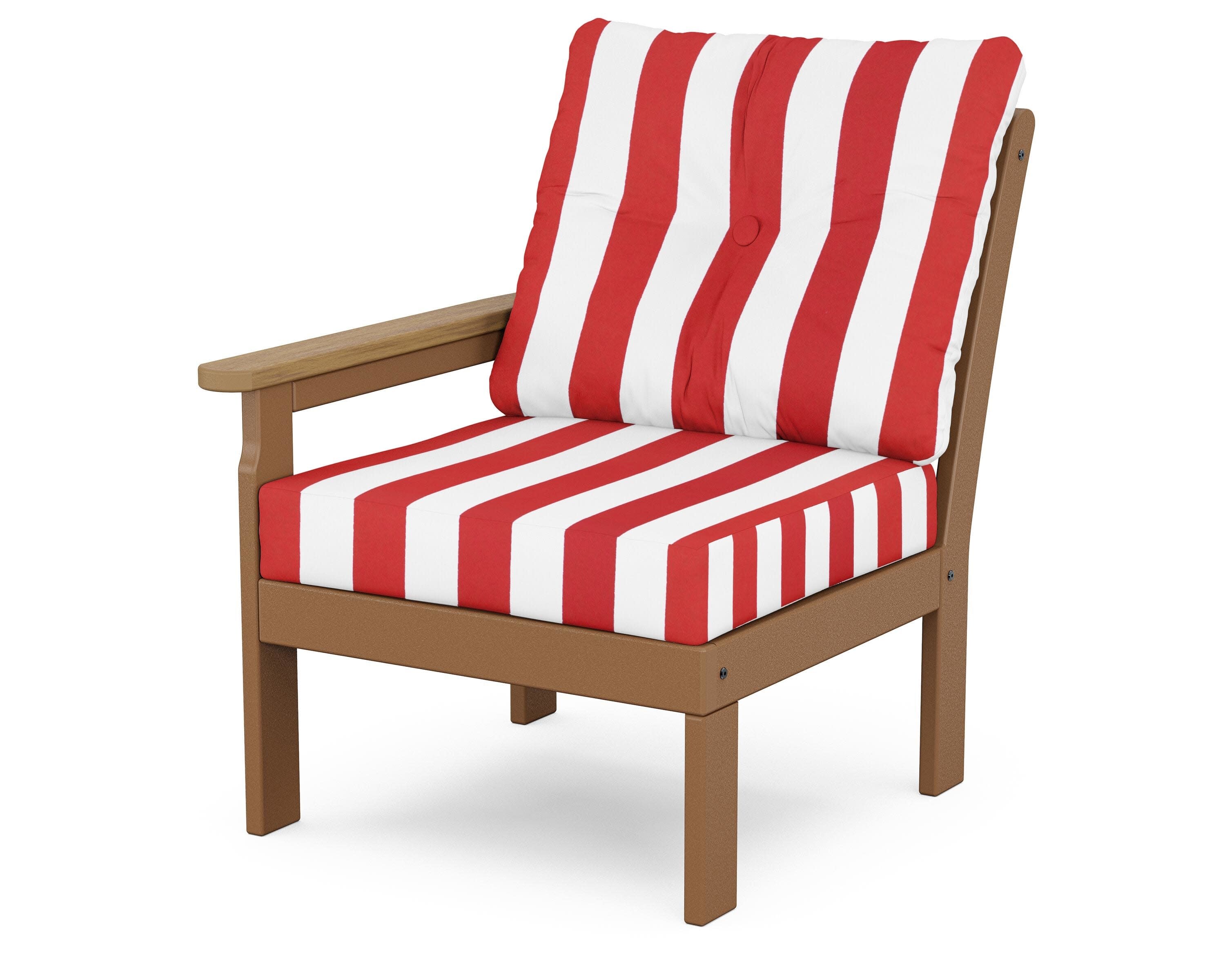 Vineyard Modular Left Arm Chair in Teak / Natural / Cabana Stripe Crimson
