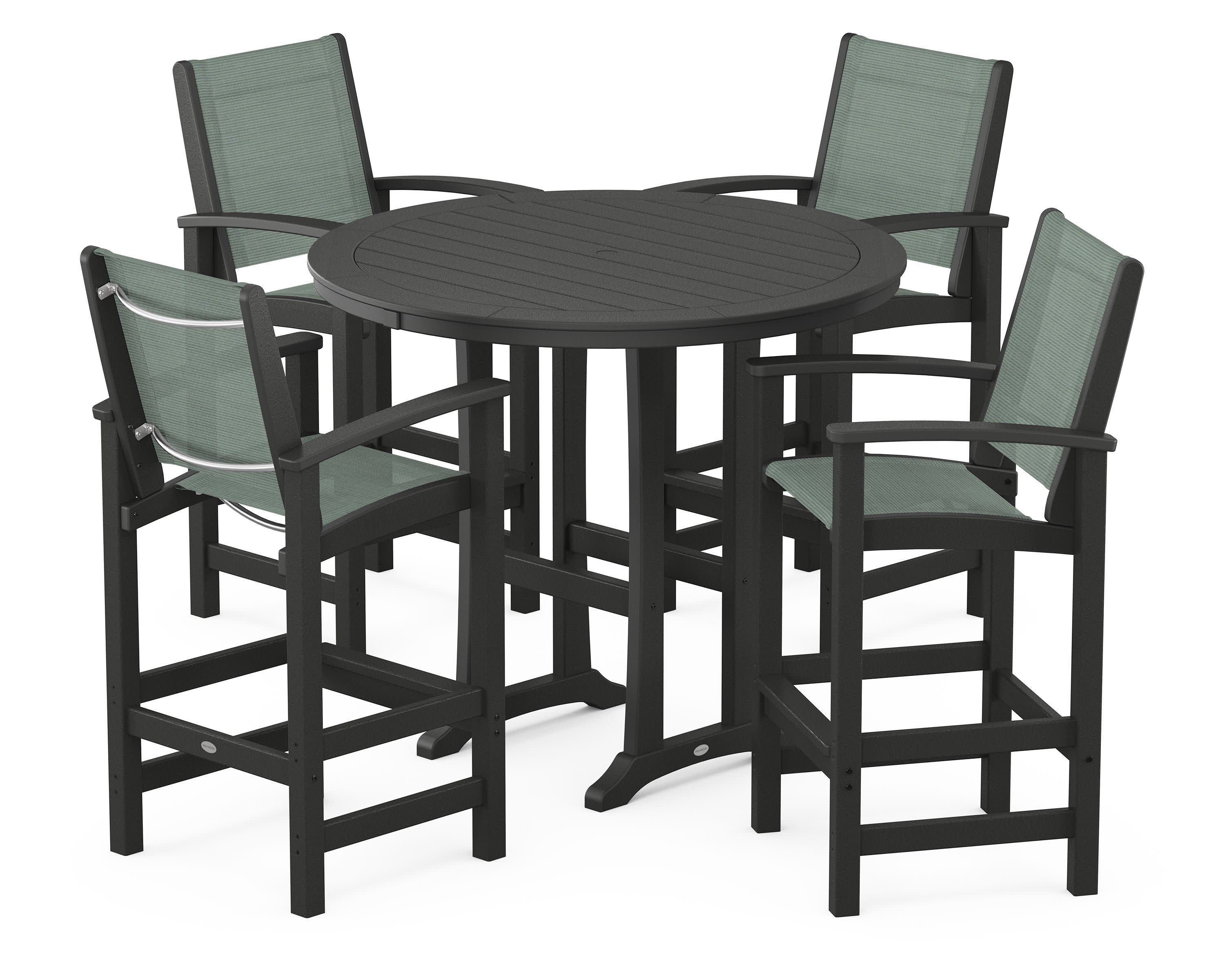 Coastal 5-Piece Nautical Trestle Bar Set in Black / Dupioni Sea Mist Sling