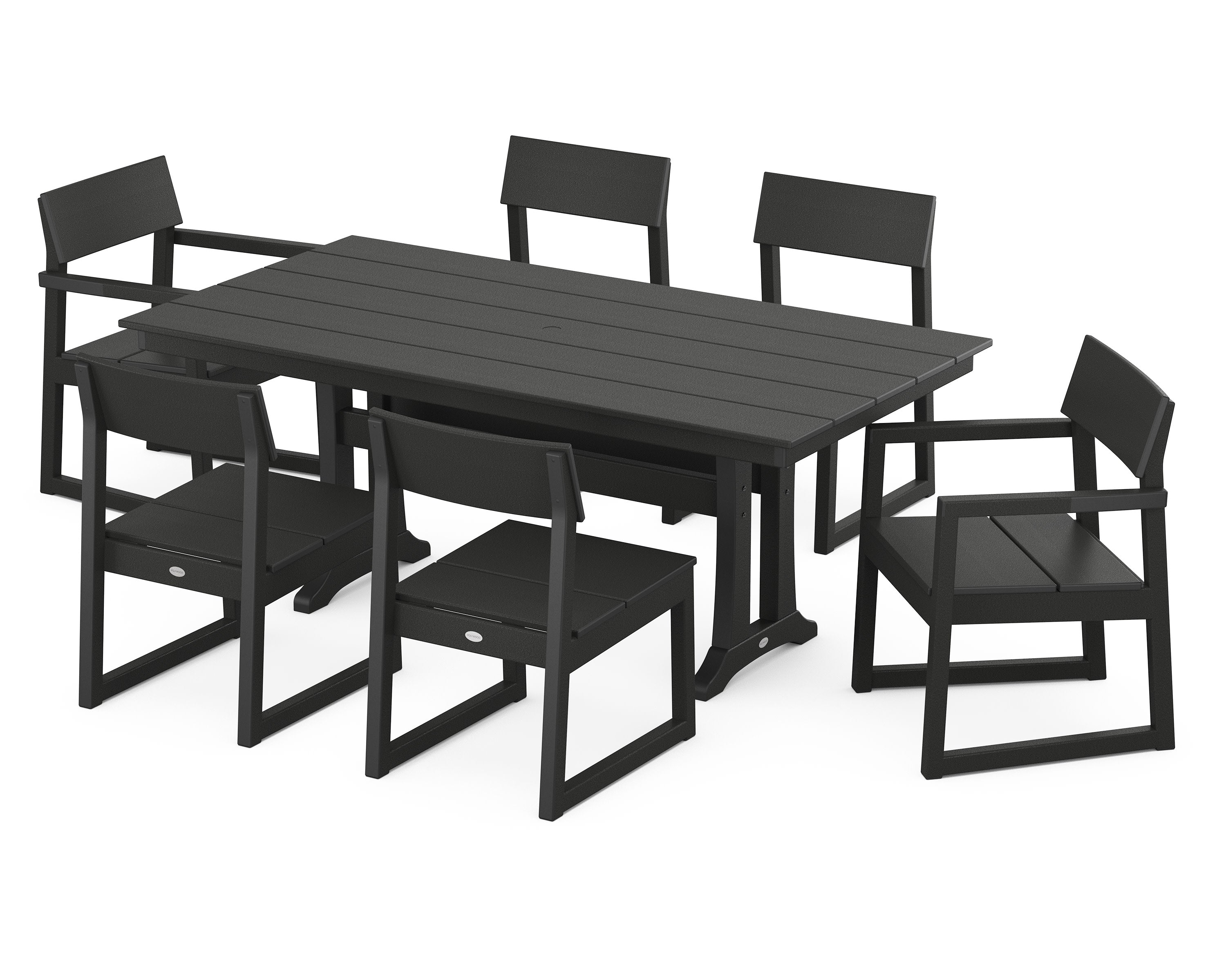 EDGE 7-Piece Farmhouse Trestle Dining Set in Black
