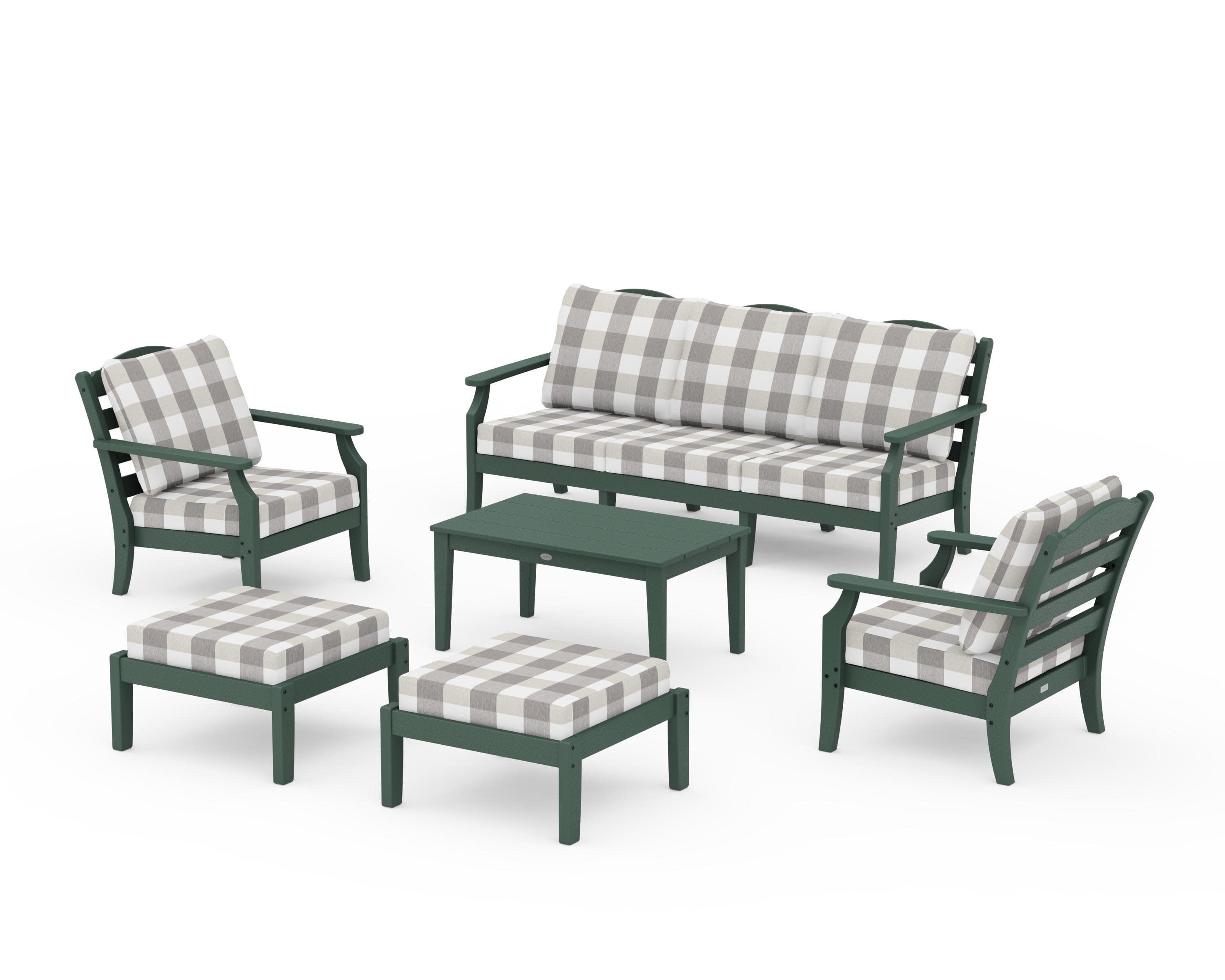 Savannah 6-Piece Lounge Sofa Set in Green / Buffalo Plaid Grey Mist