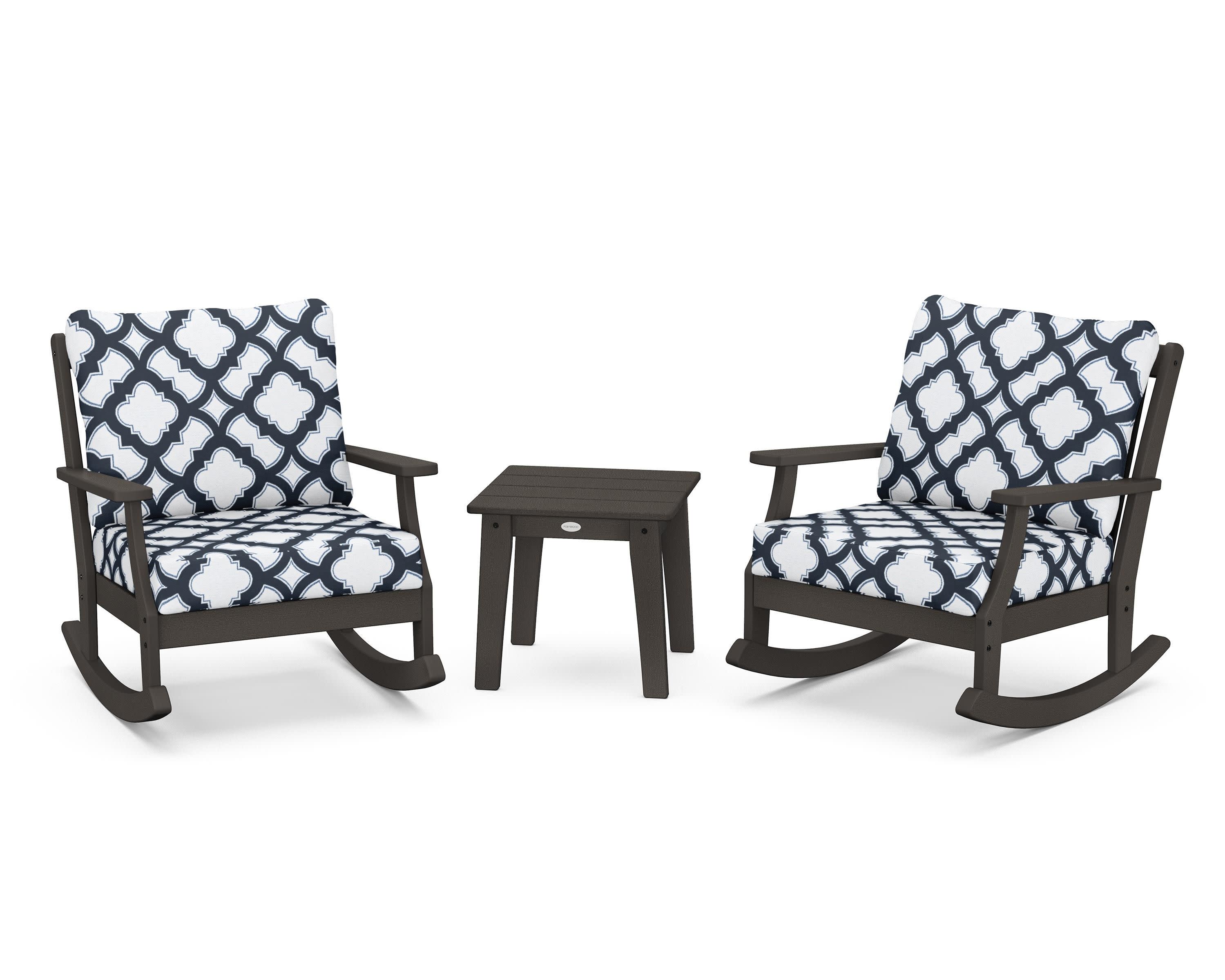 Braxton 3-Piece Deep Seating Rocker Set in Vintage Coffee / Trellis Marine Indigo