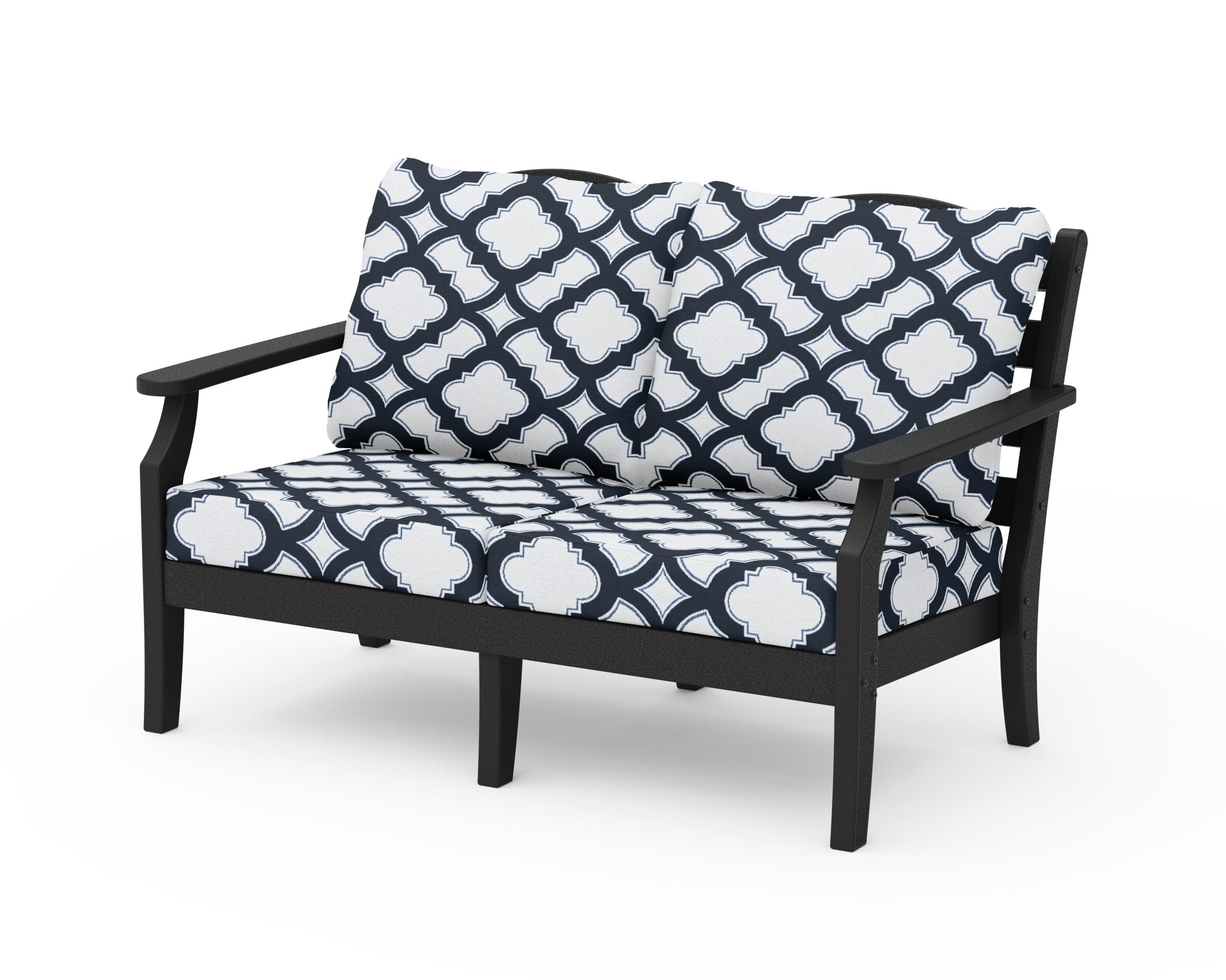 Savannah Deep Seating Loveseat in Black / Trellis Marine Indigo