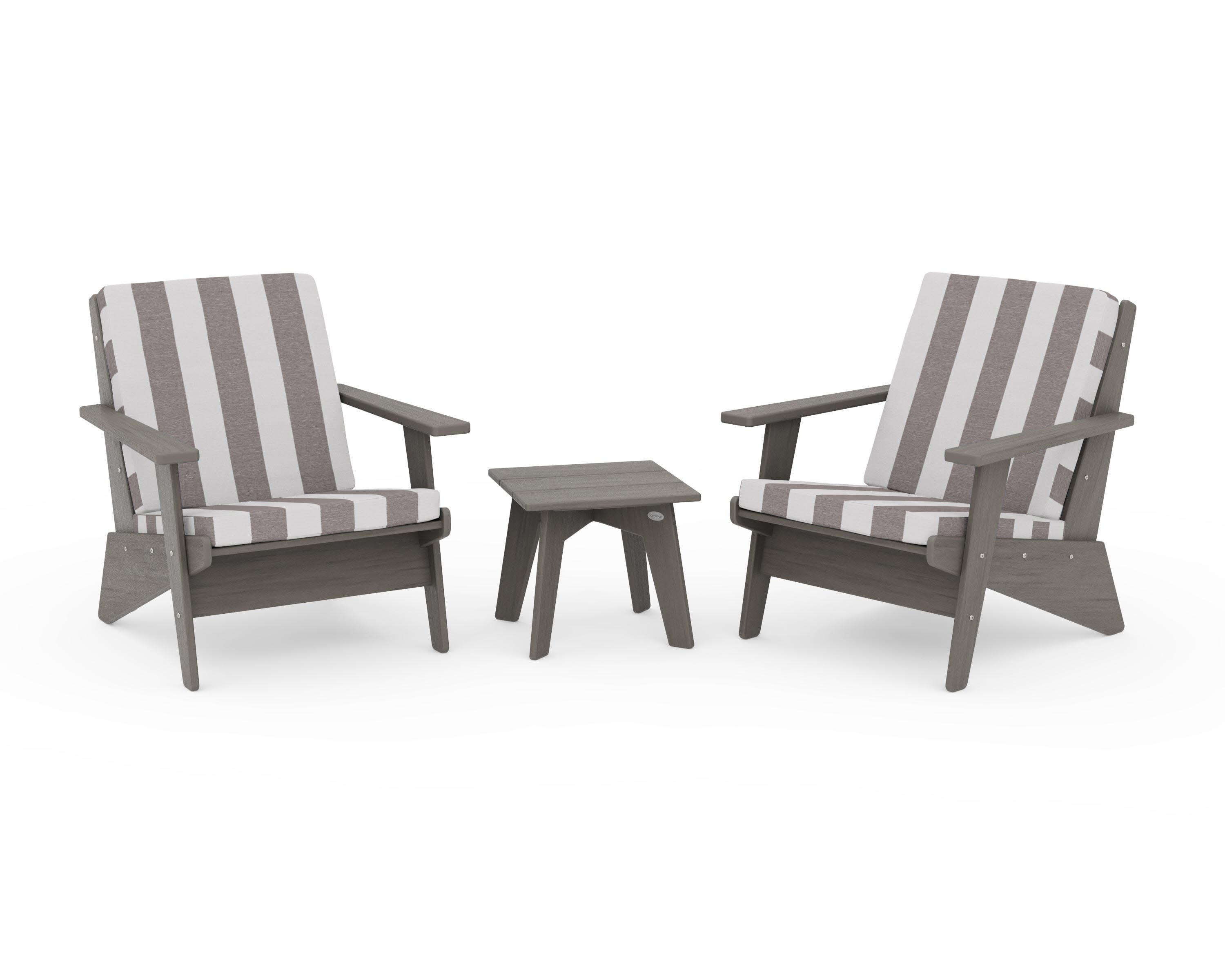 Riviera Modern Lounge 3-Piece Set in Driftwood / Cabana Stripe Grey Mist