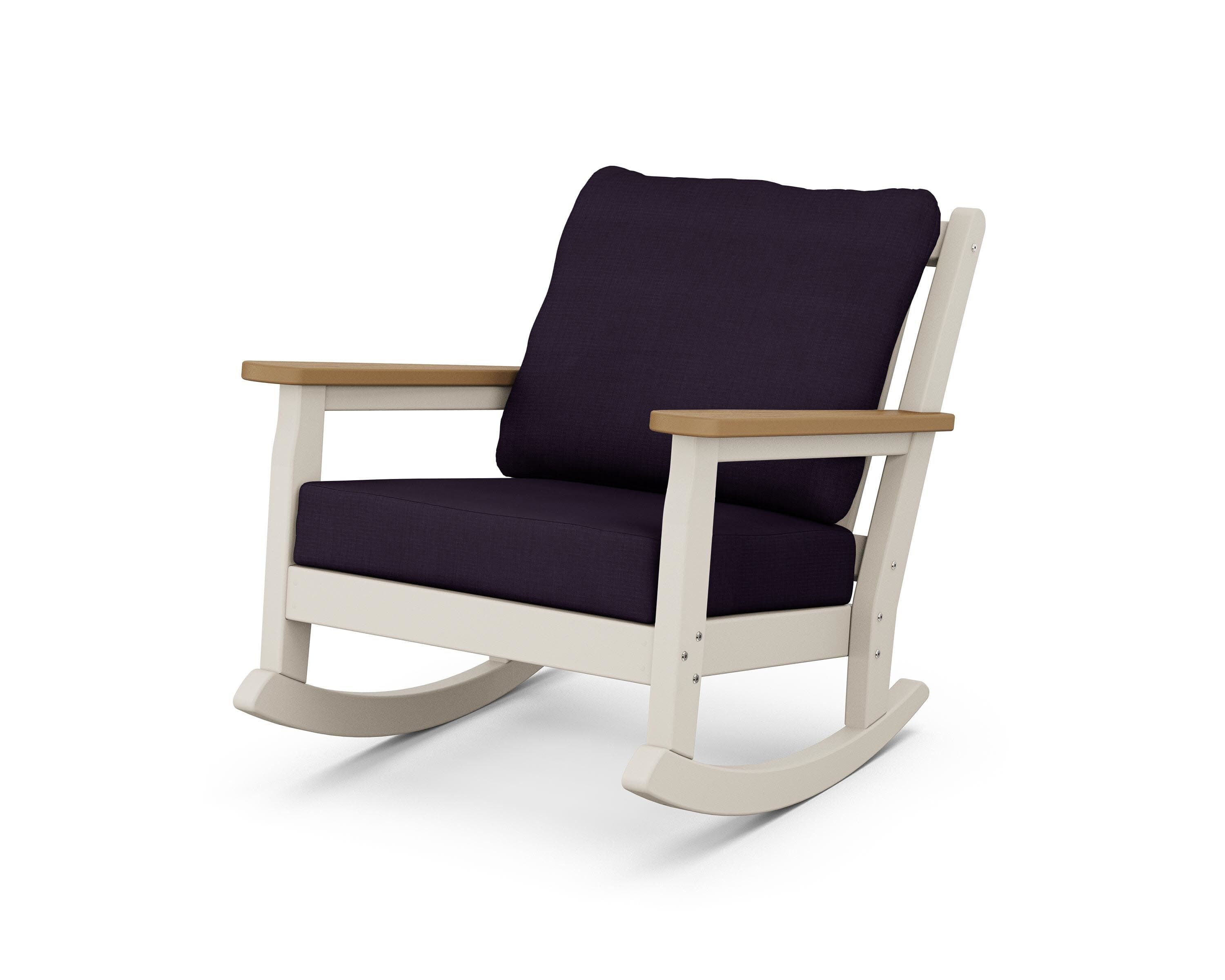 Chippendale Deep Seating Rocking Chair in Sand / Natural / Navy Linen