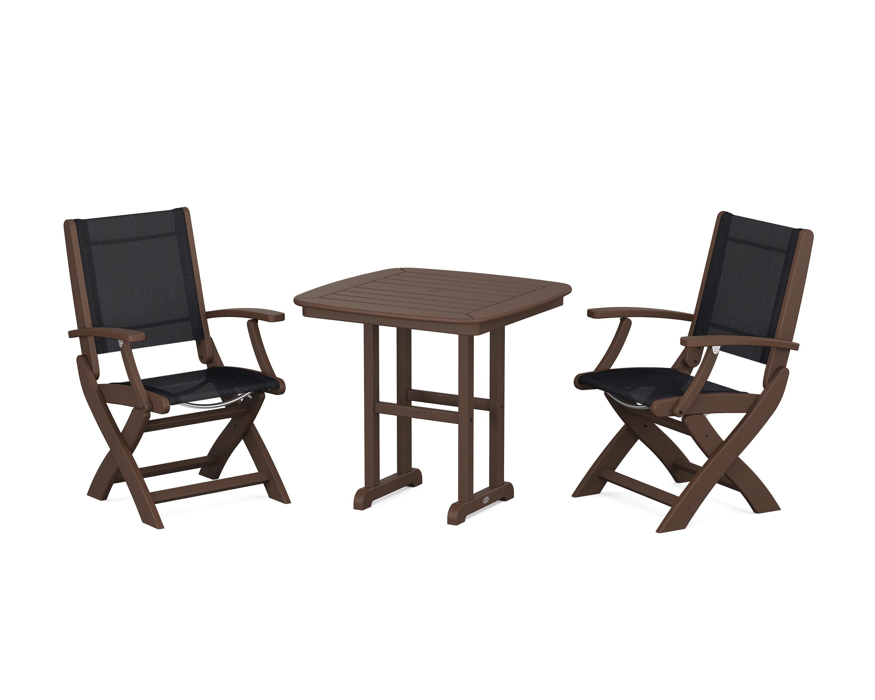 Coastal Folding Chair 3-Piece Dining Set in Mahogany / Black Sling