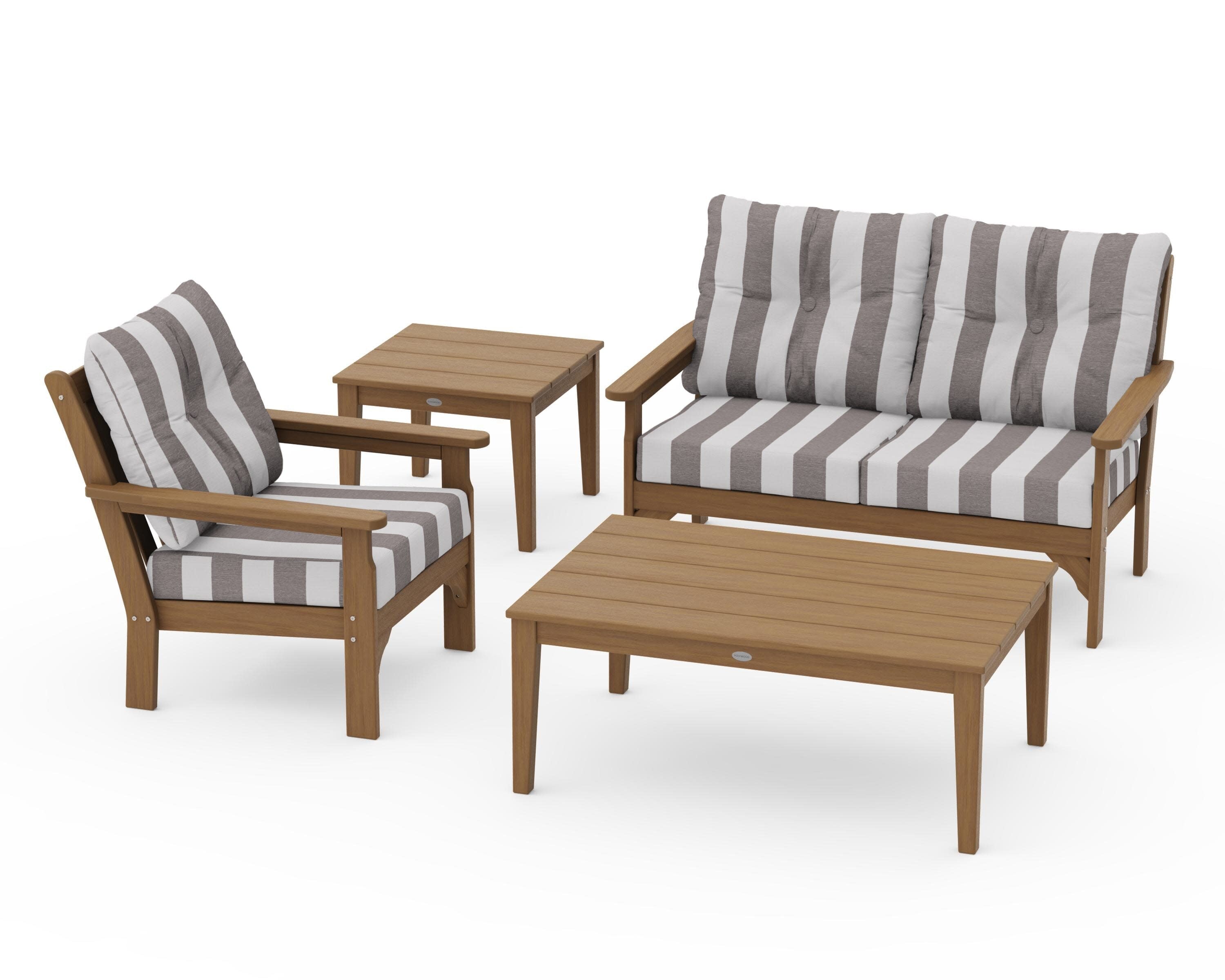 Vineyard 4-Piece Deep Seating Set in Natural / Cabana Stripe Grey Mist