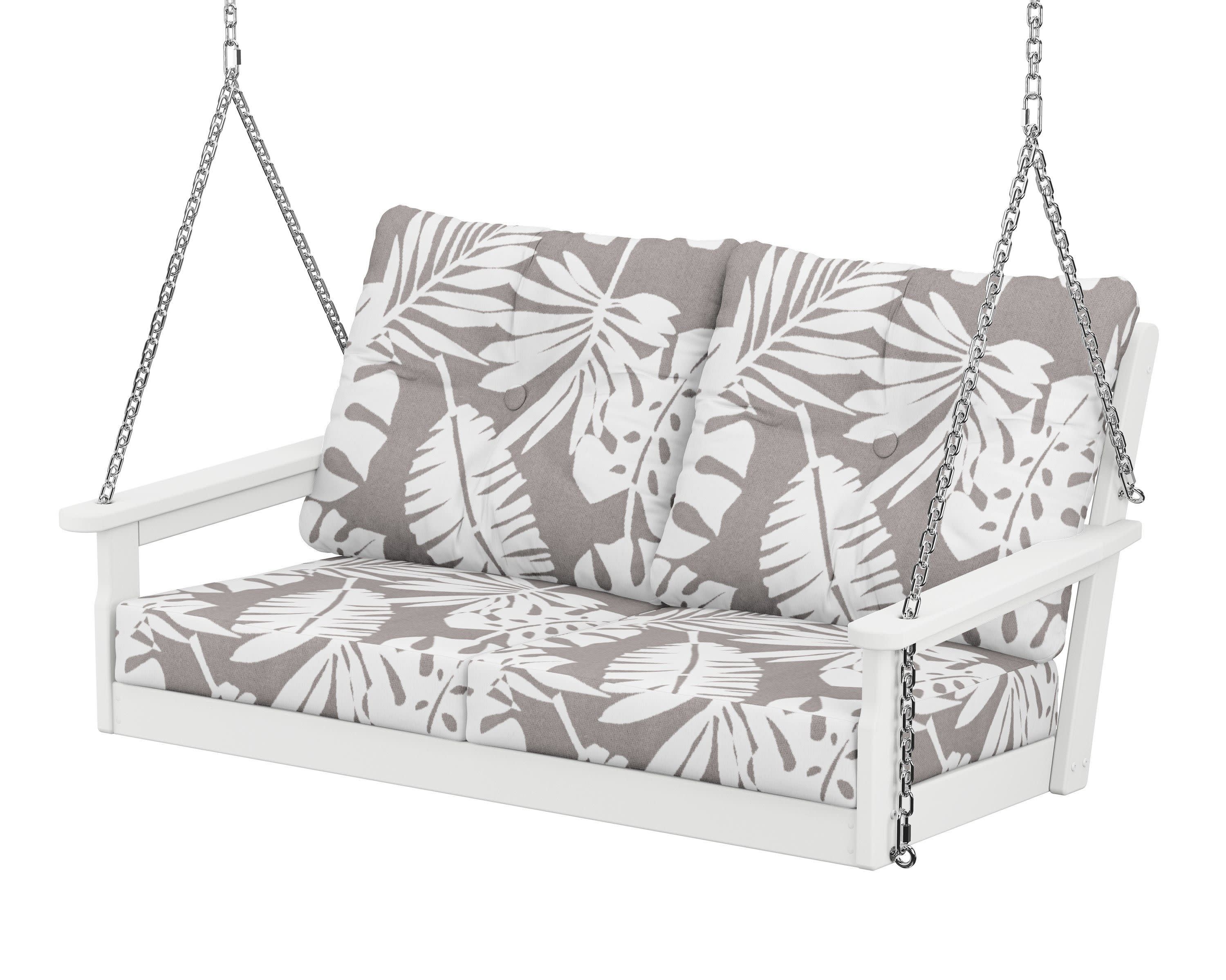 Vineyard Deep Seating Swing in White / Leaf Grey Mist