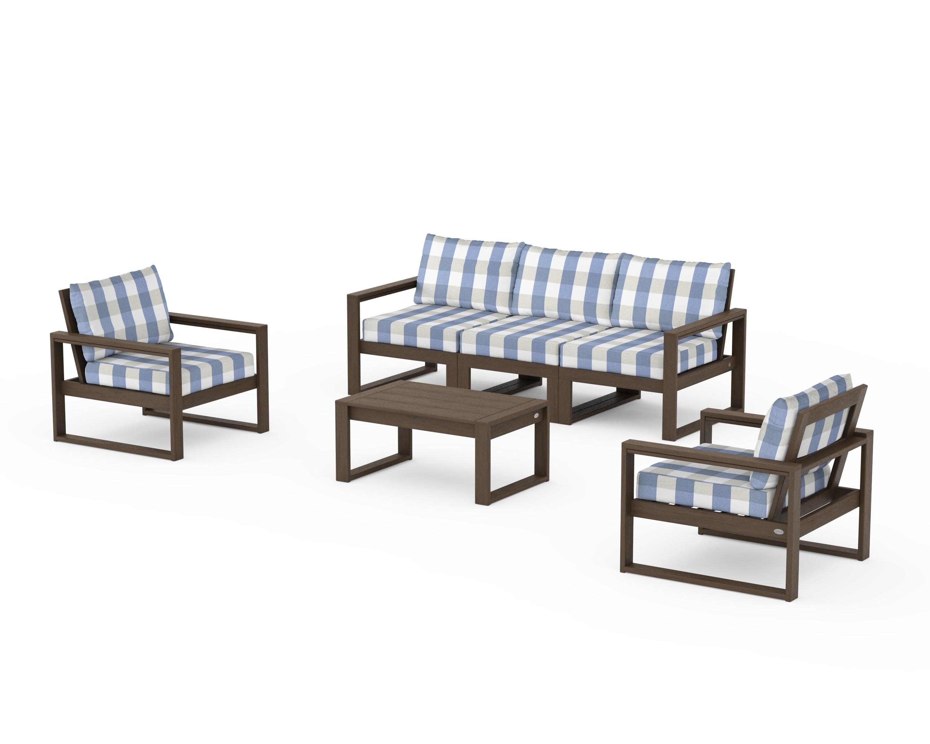 EDGE Sectional 4-Piece Deep Seating Set with Sofa in Kona / Buffalo Plaid Sky Blue