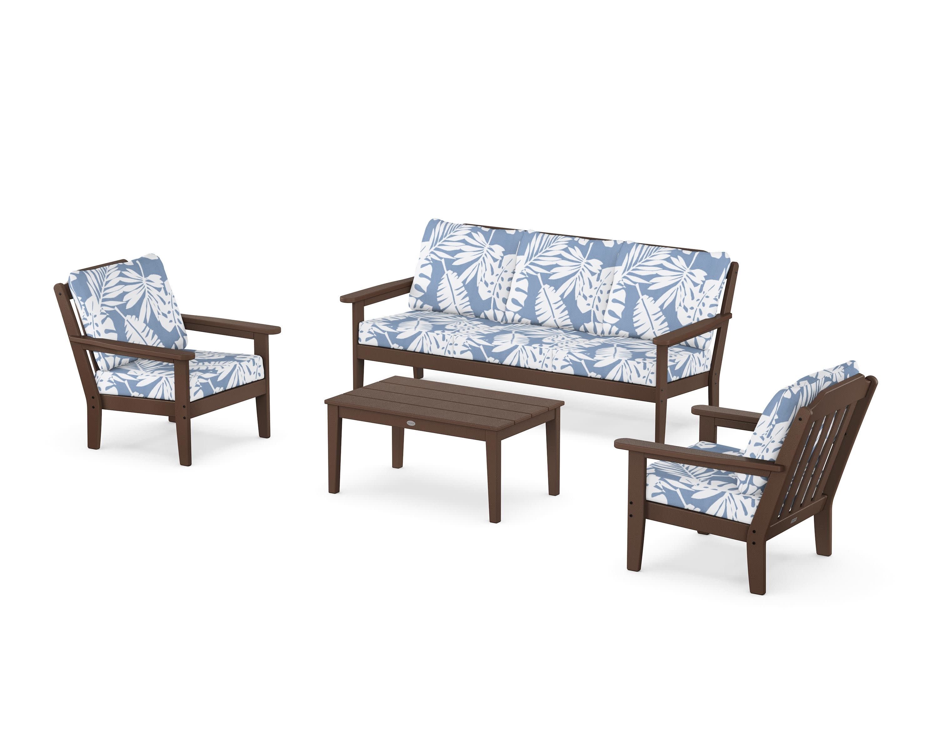 Cottage 4-Piece Deep Seating Set with Sofa in Mahogany / Leaf Sky Blue