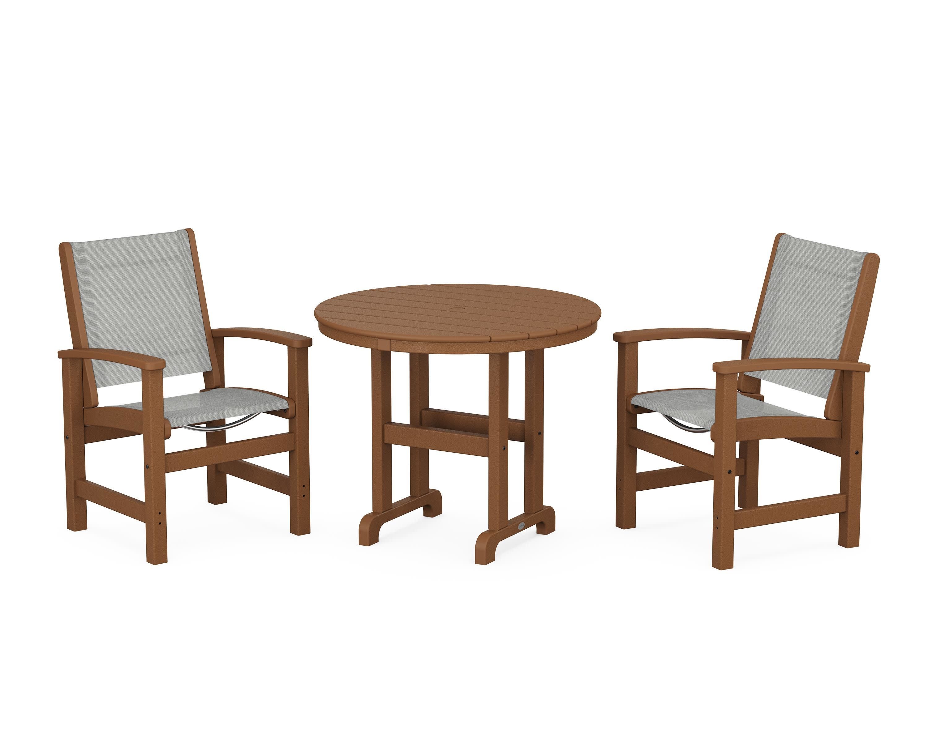 Coastal 3-Piece Round Dining Set in Teak / Metallic Sling