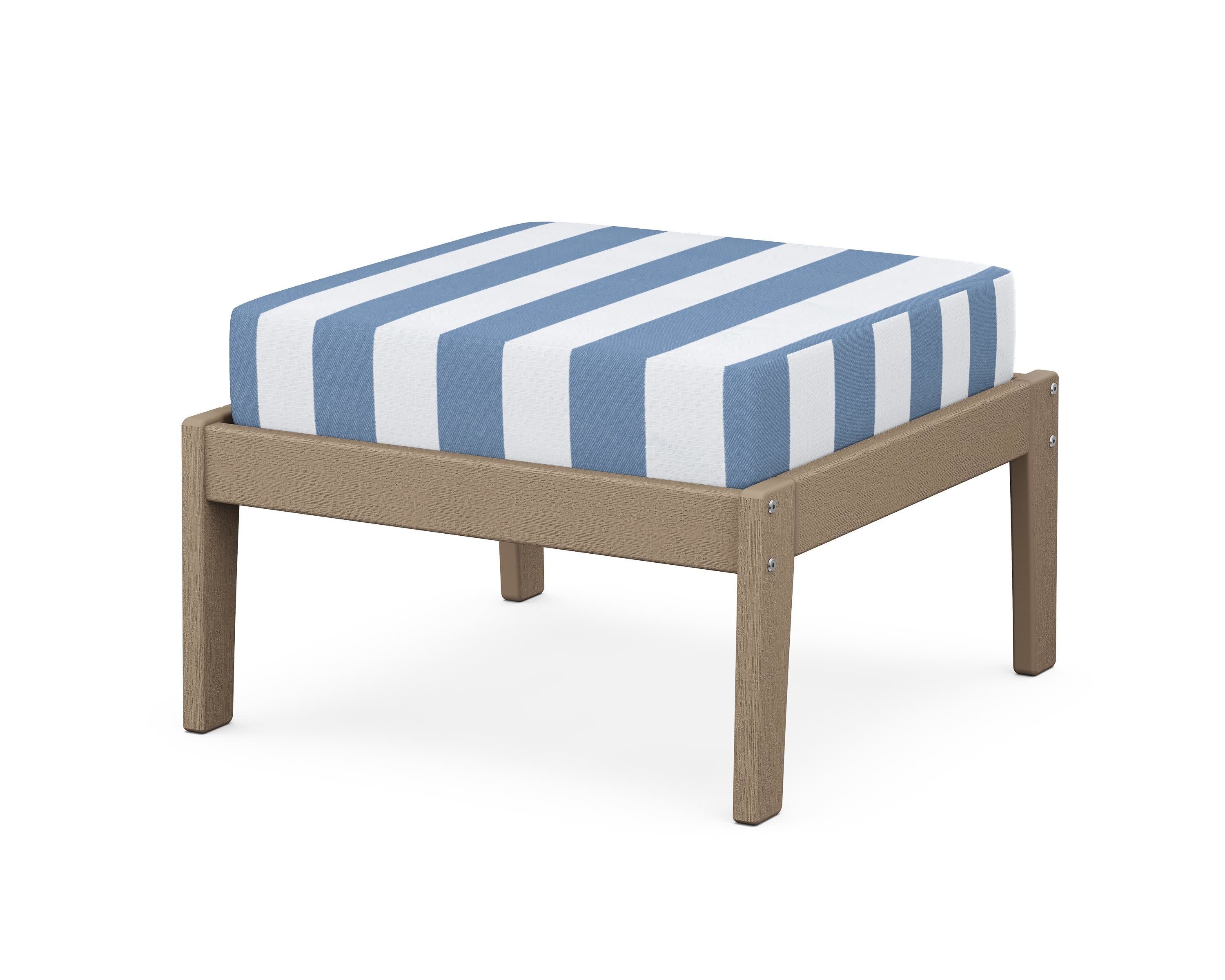 Deep Seating Ottoman in Vintage Sahara / Cabana Stripe Sky Blue