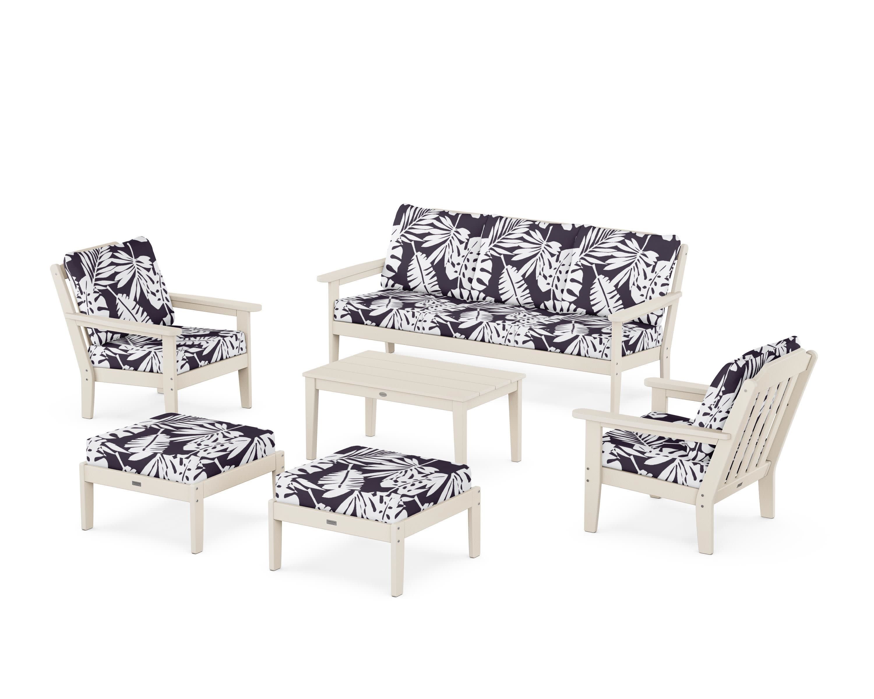 Cottage 6-Piece Lounge Sofa Set in Sand / Leaf Navy