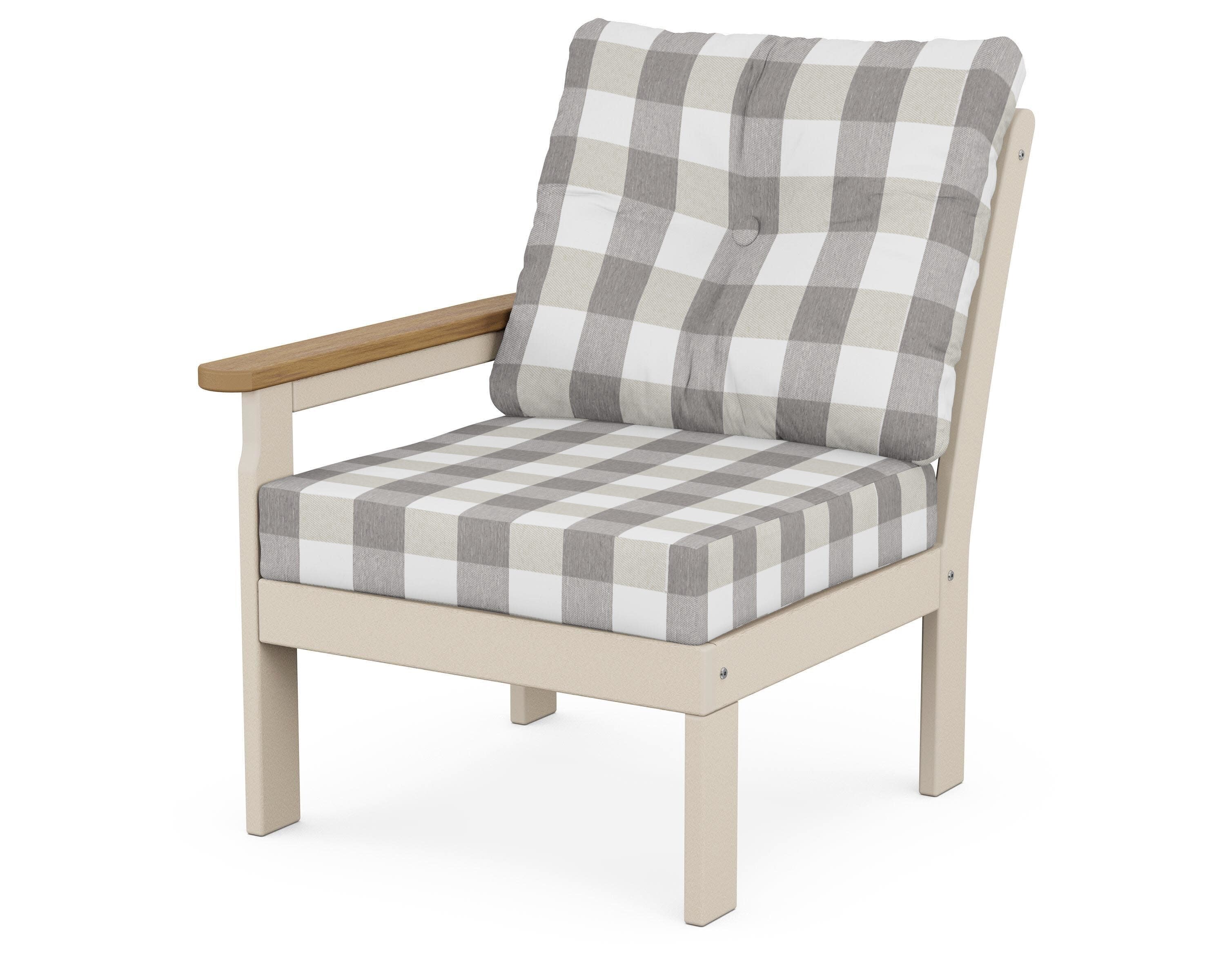 Vineyard Modular Left Arm Chair in Sand / Natural / Buffalo Plaid Grey Mist