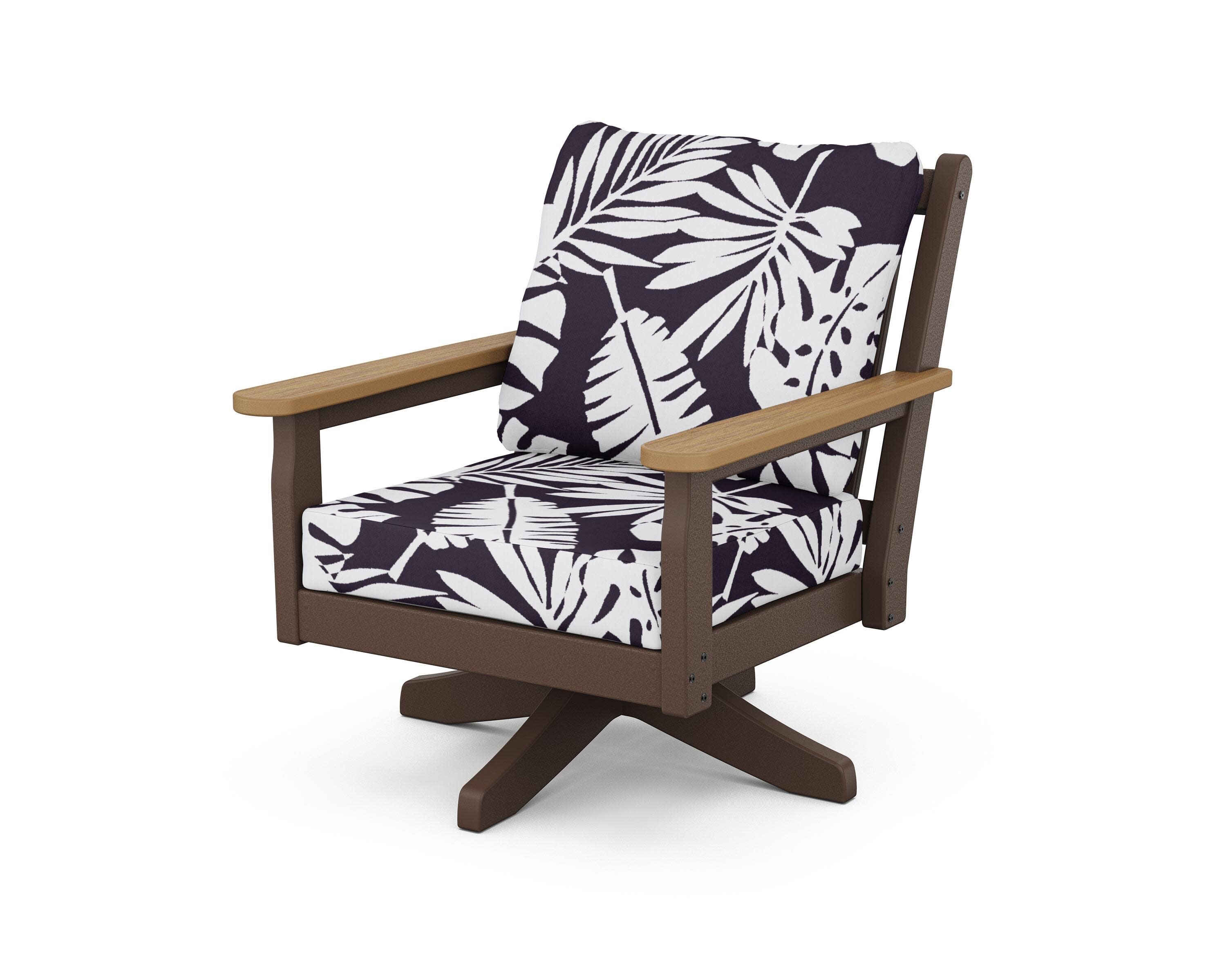 Chippendale Deep Seating Swivel Chair in Mahogany / Natural / Leaf Navy
