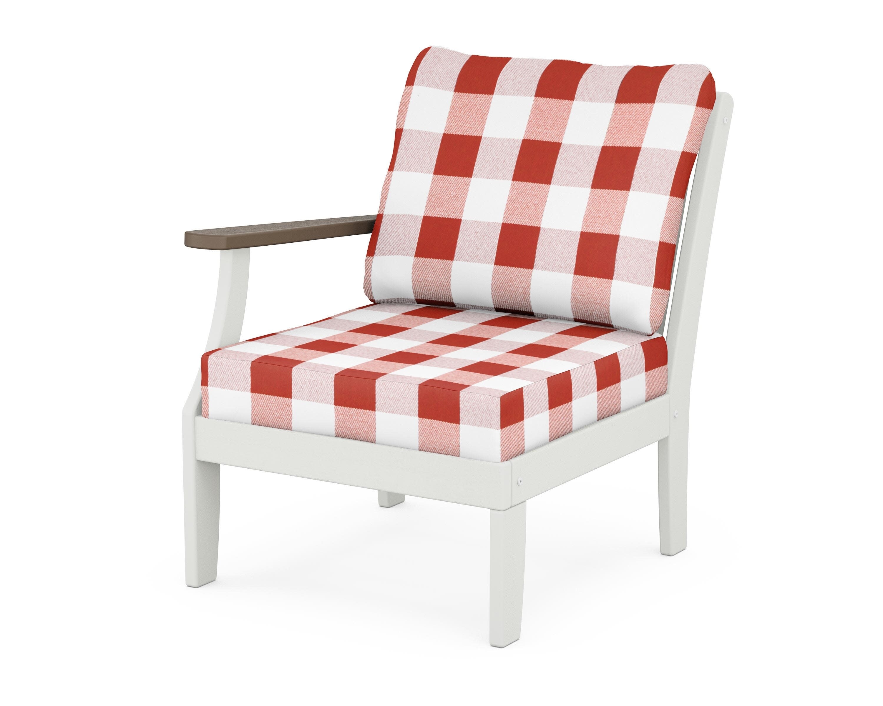 Braxton Modular Left Arm Chair in White / Kona / Buffalo Plaid Crimson