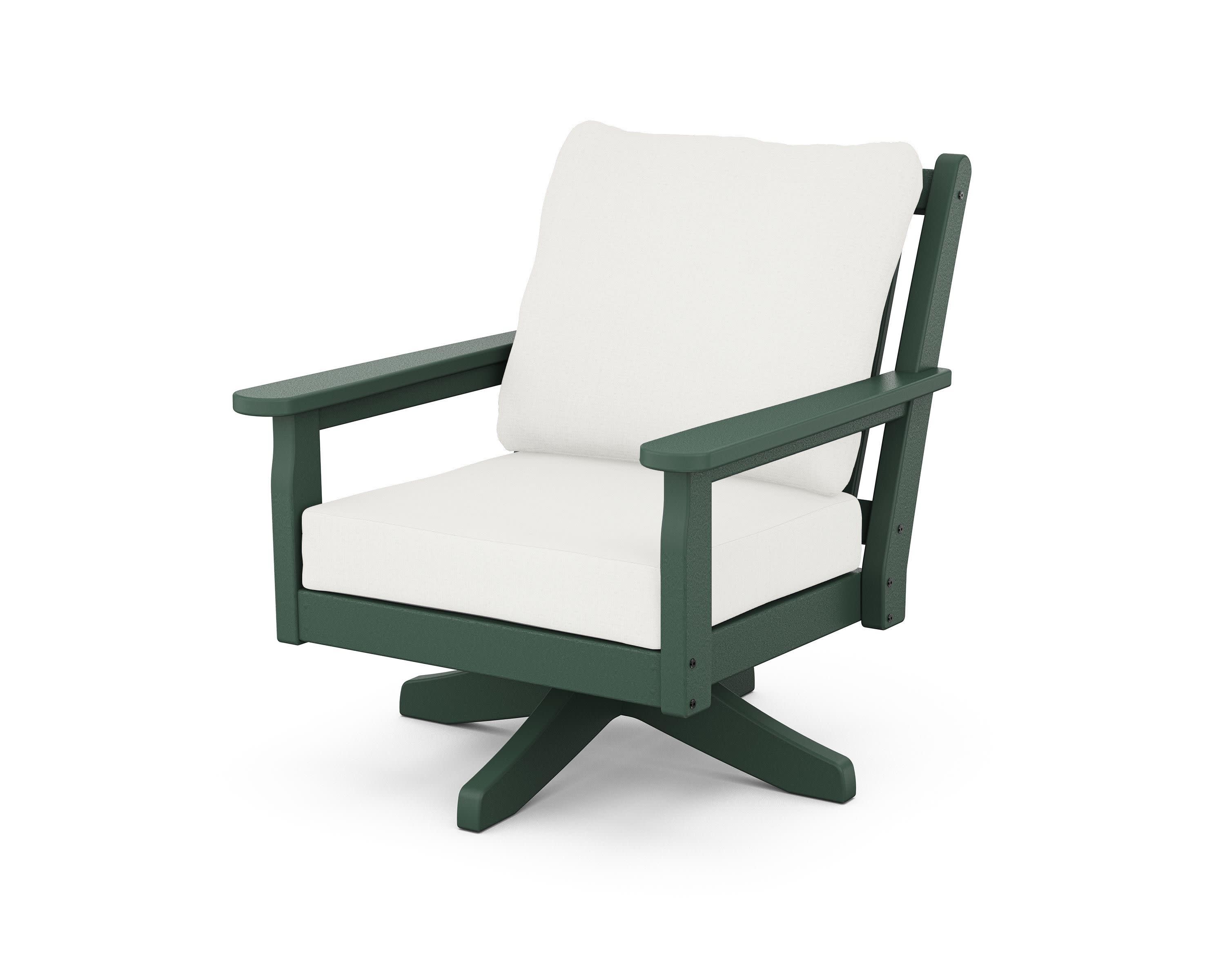 Chippendale Deep Seating Swivel Chair in Green / Natural Linen