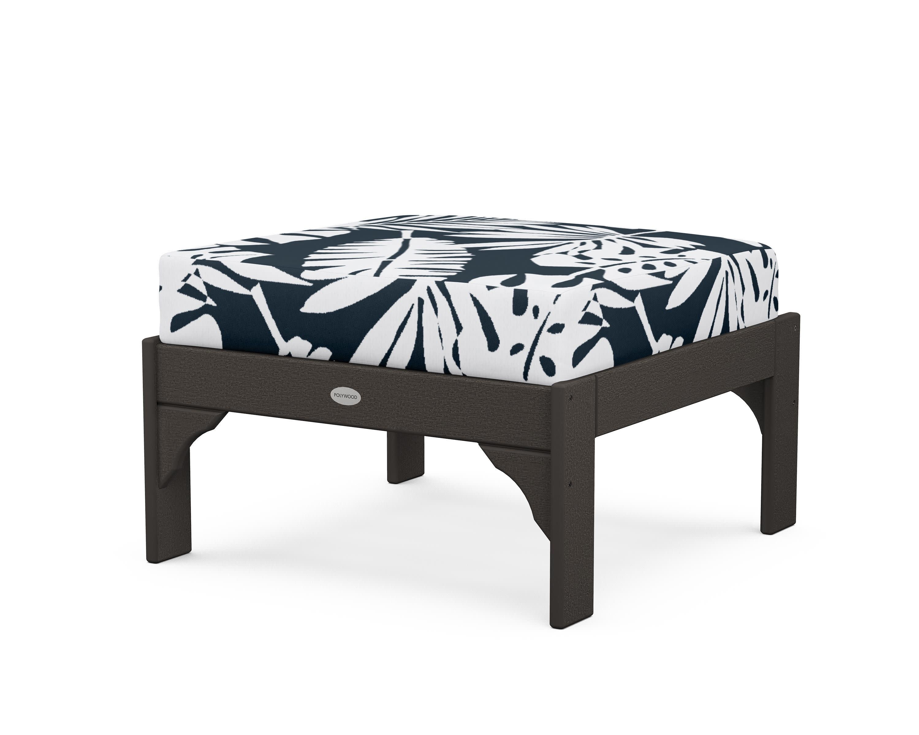 Vineyard Deep Seating Ottoman in Vintage Coffee / Leaf Marine Indigo