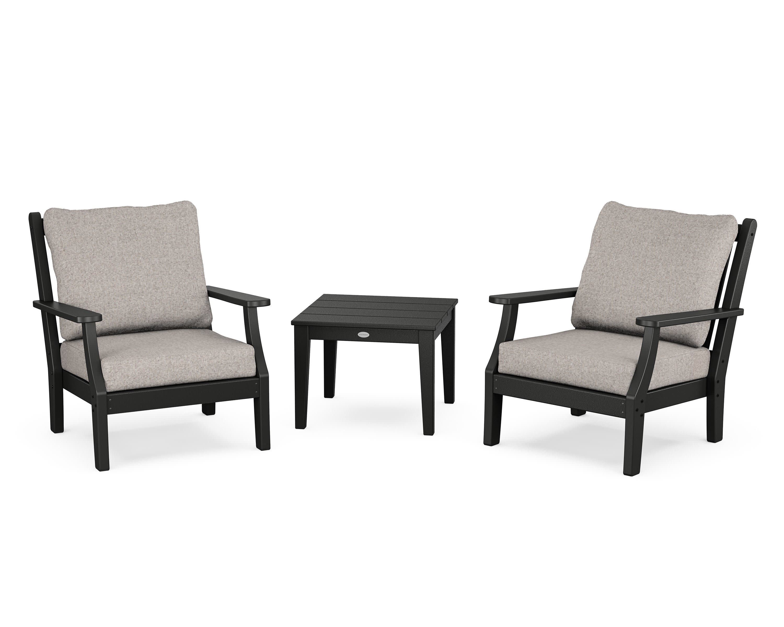 Wovendale 3-Piece Deep Seating Set in Black / Weathered Tweed