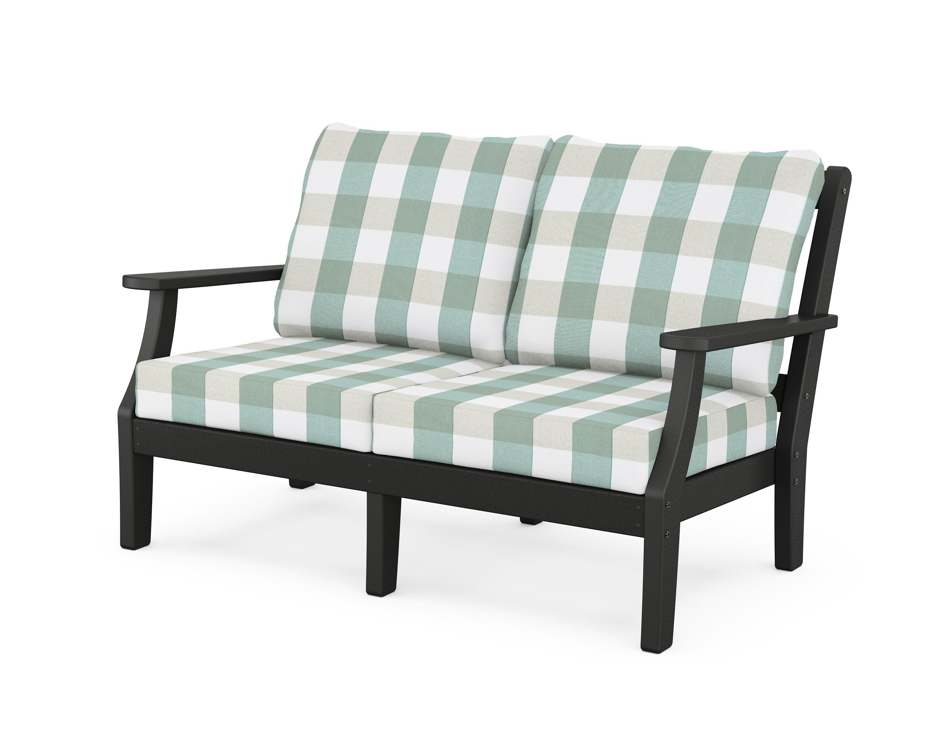 Chinoiserie Deep Seating Loveseat in Black / Buffalo Plaid Glacier Spa