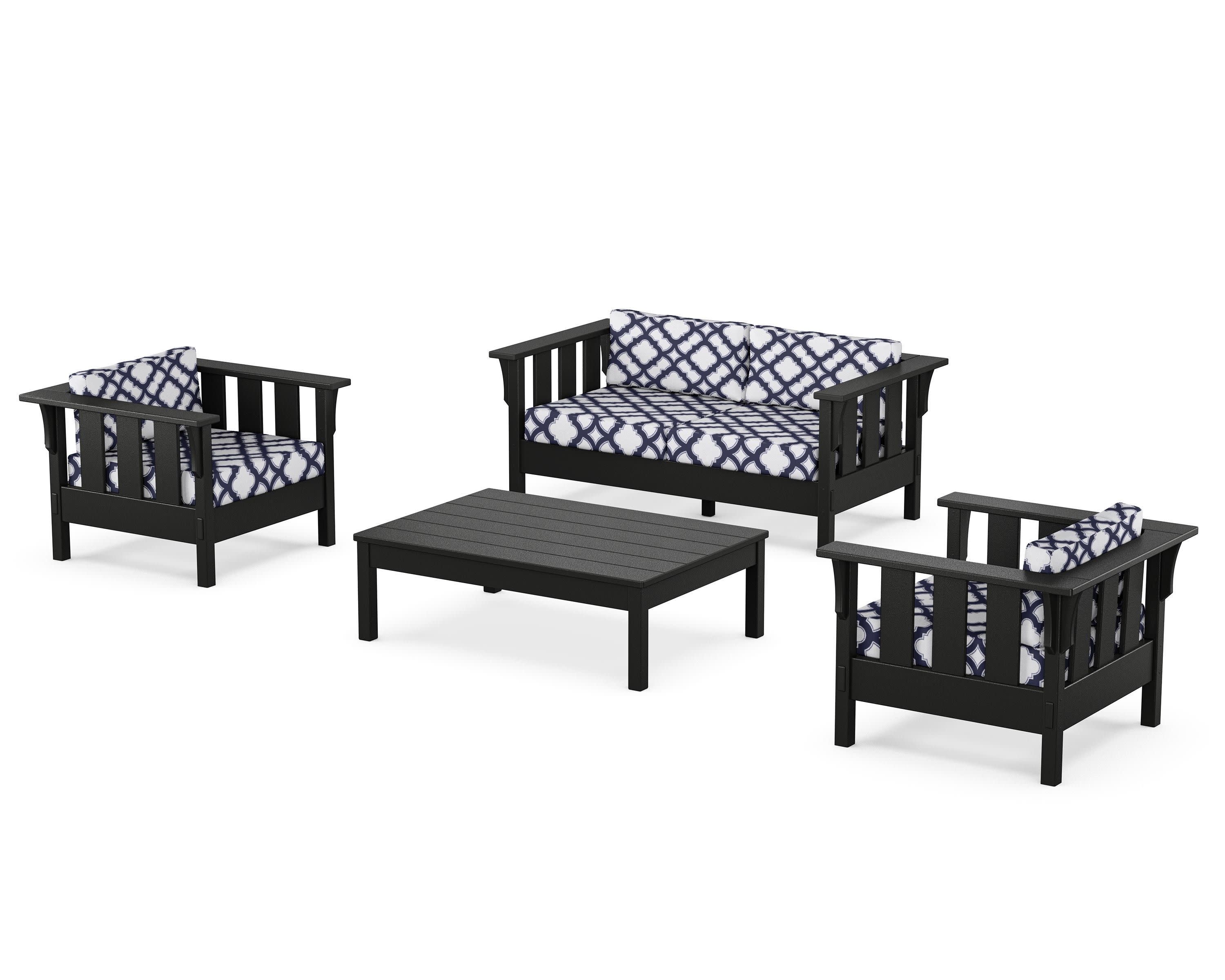 Acadia 4-Piece Deep Seating Set with Loveseat in Black / Trellis Navy