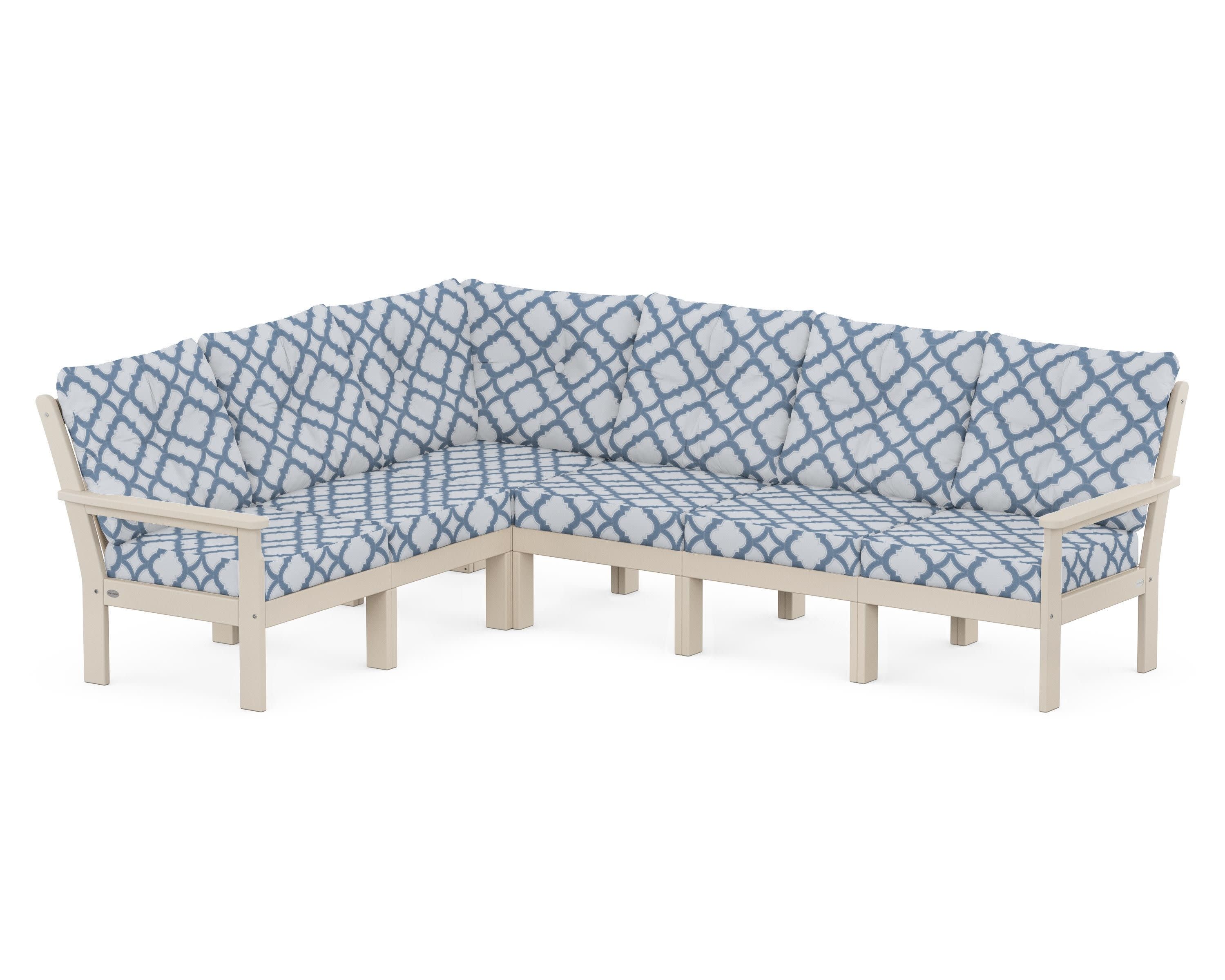 Vineyard 6-Piece Sectional in Sand / Trellis Sky Blue