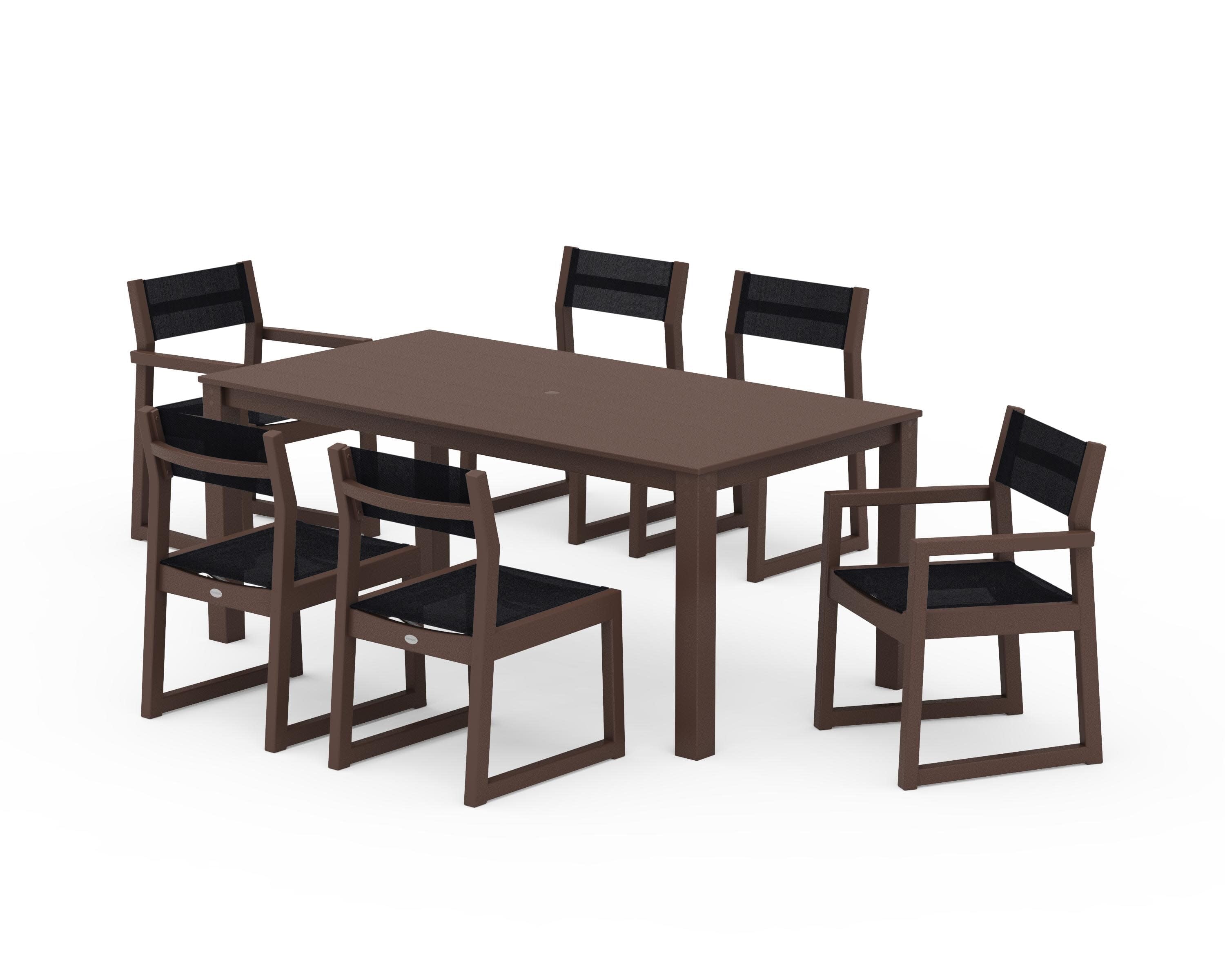 EDGE Sling 7-Piece Parsons Dining Set in Mahogany / Black Sling