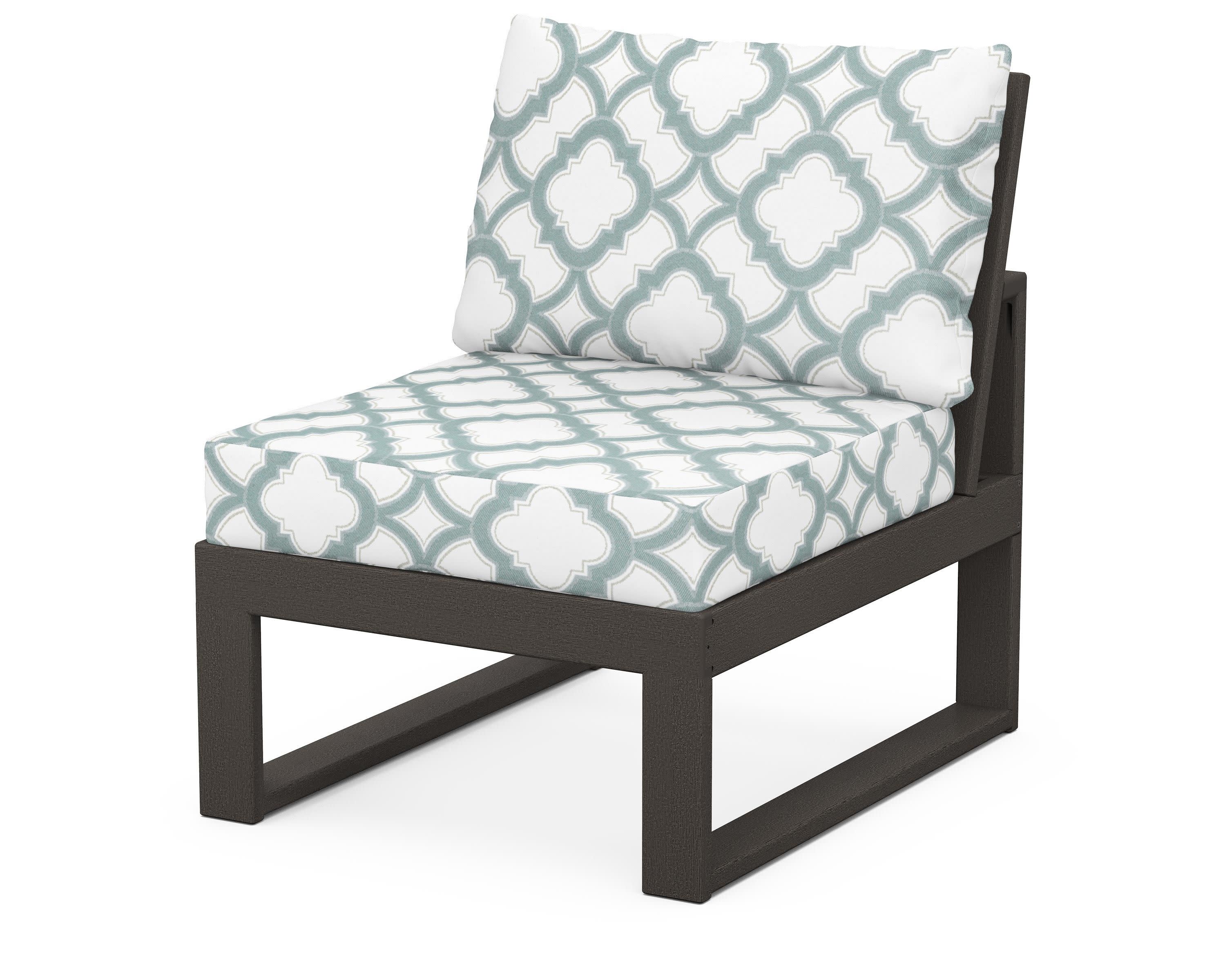 Modular Armless Chair in Vintage Coffee / Trellis Glacier Spa