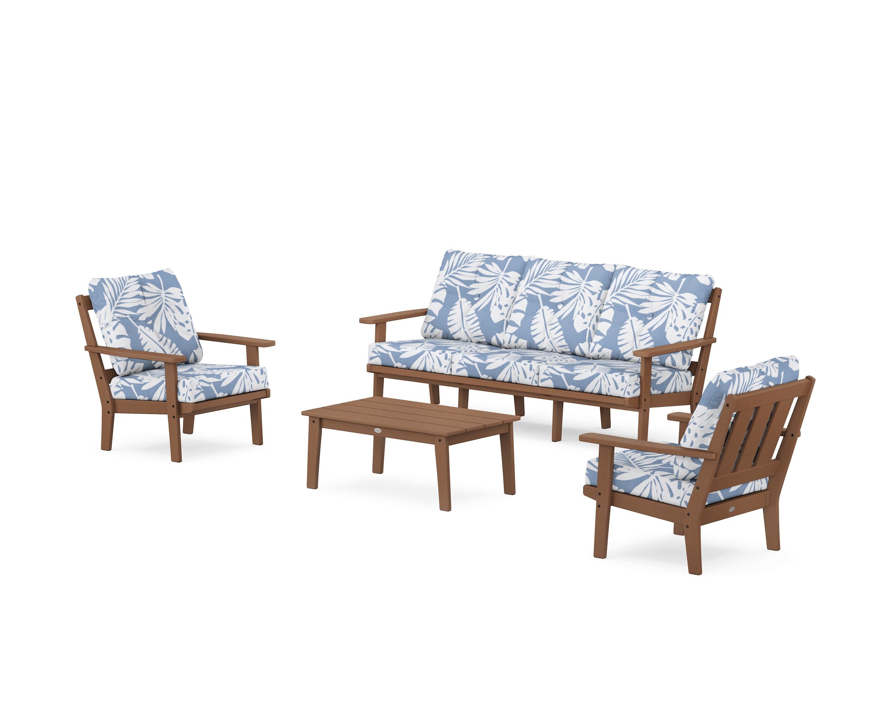 Oxford 4-Piece Deep Seating Set with Sofa in Teak / Leaf Sky Blue