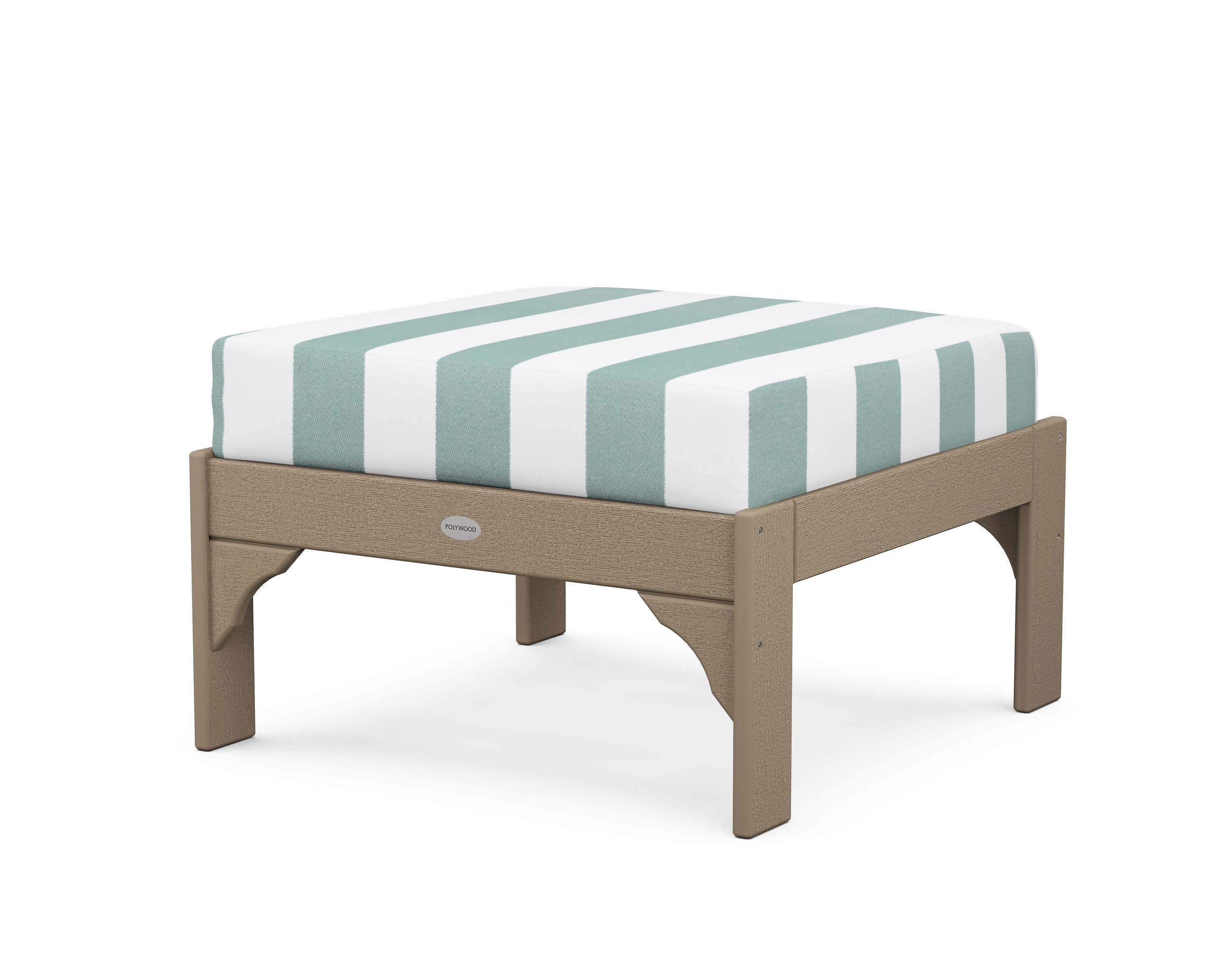 Vineyard Deep Seating Ottoman in Vintage Sahara / Cabana Stripe Glacier Spa