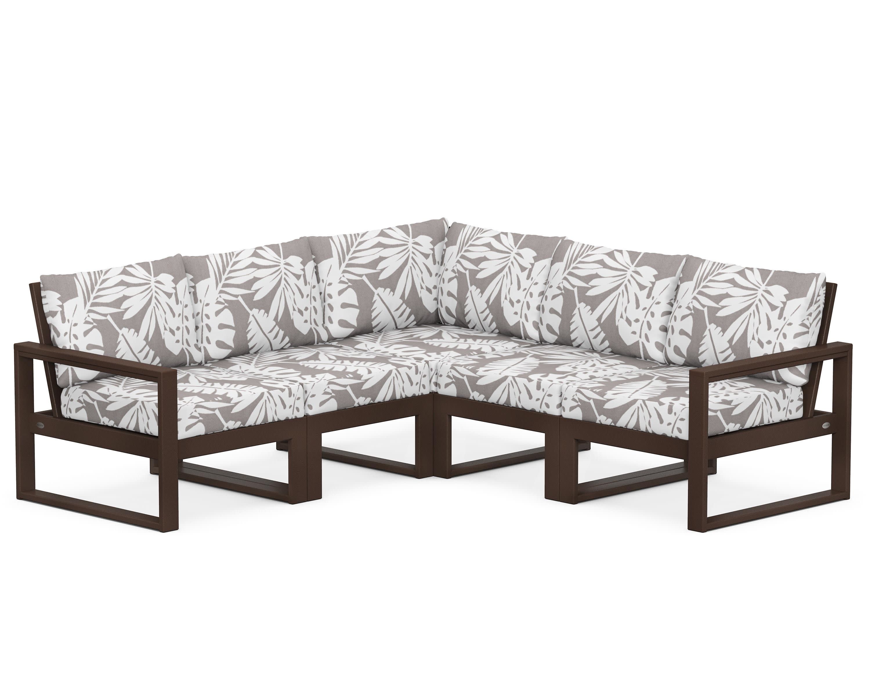 EDGE 5-Piece Modular Deep Seating Set in Mahogany / Leaf Grey Mist