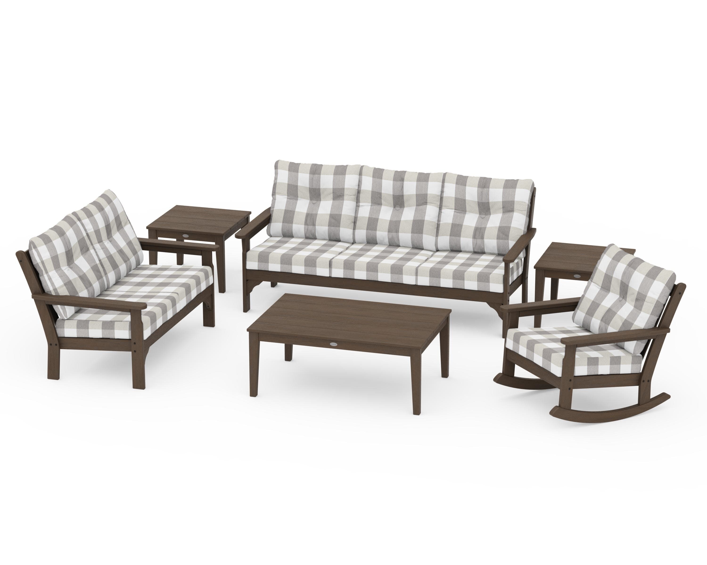 Vineyard 6-Piece Deep Seating Set in Kona / Buffalo Plaid Grey Mist