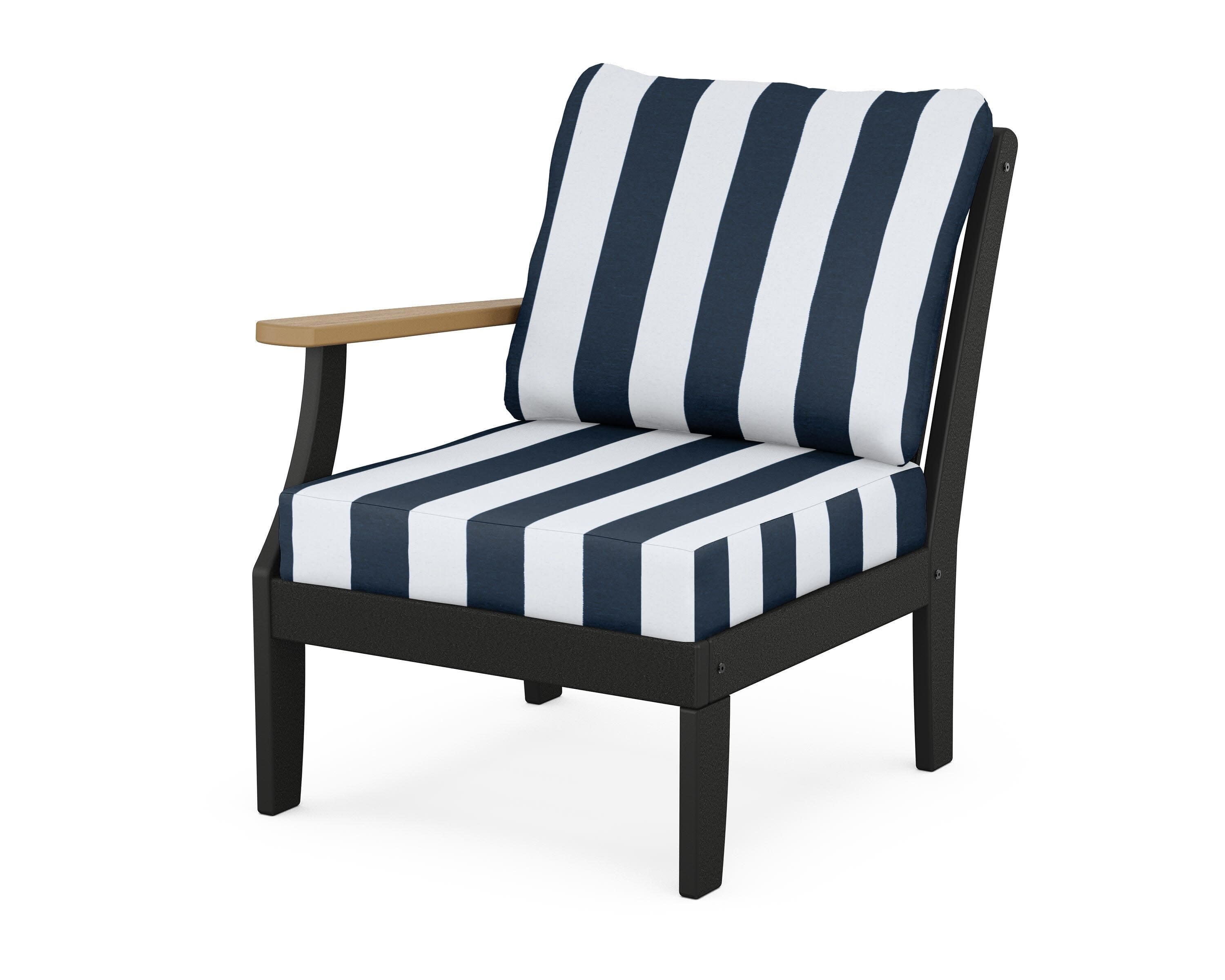 Braxton Modular Left Arm Chair in Black / Natural / Cabana Stripe Marine Indigo